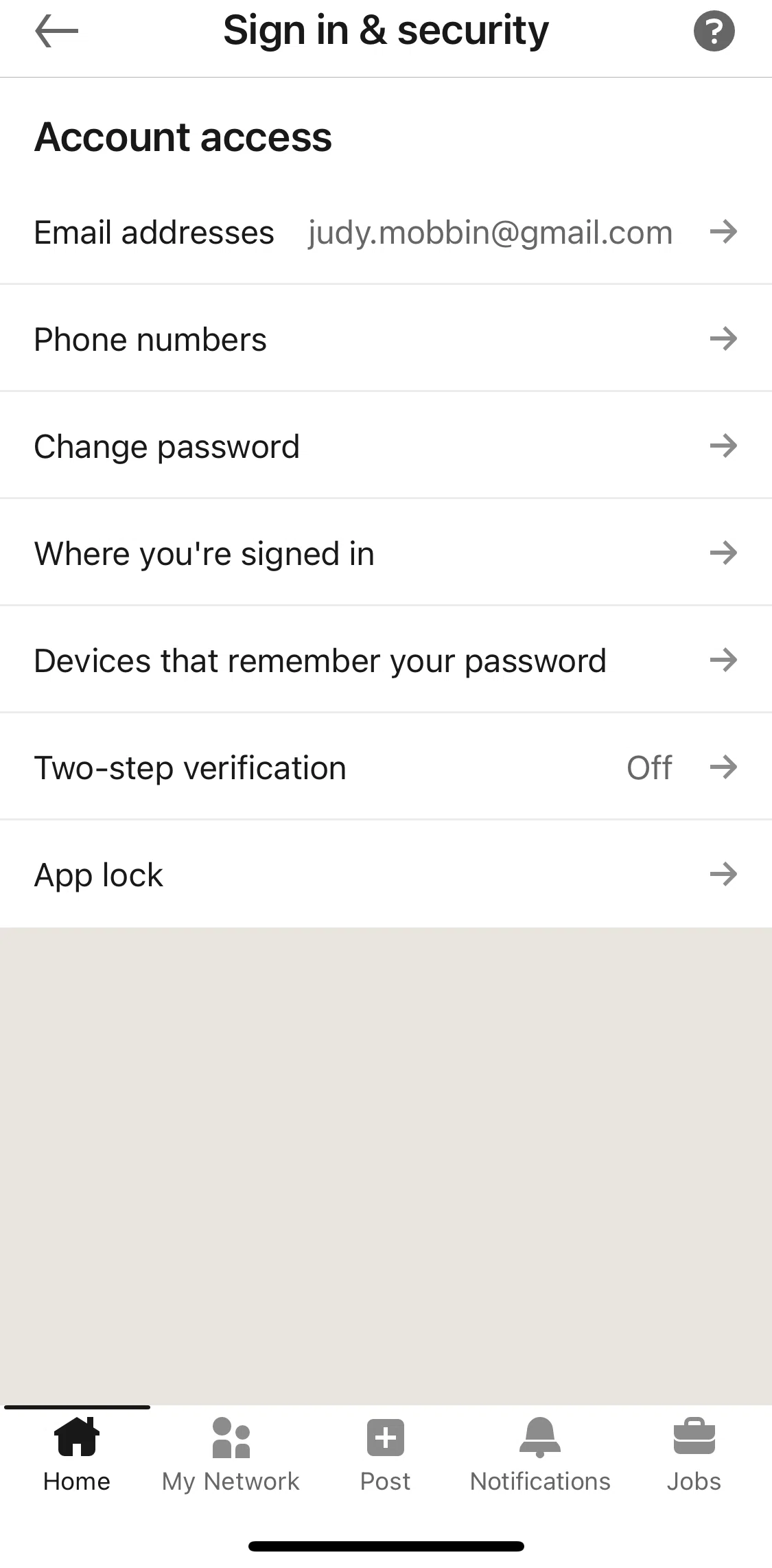 Linkedin Screen 1 screen in the Changing password flow