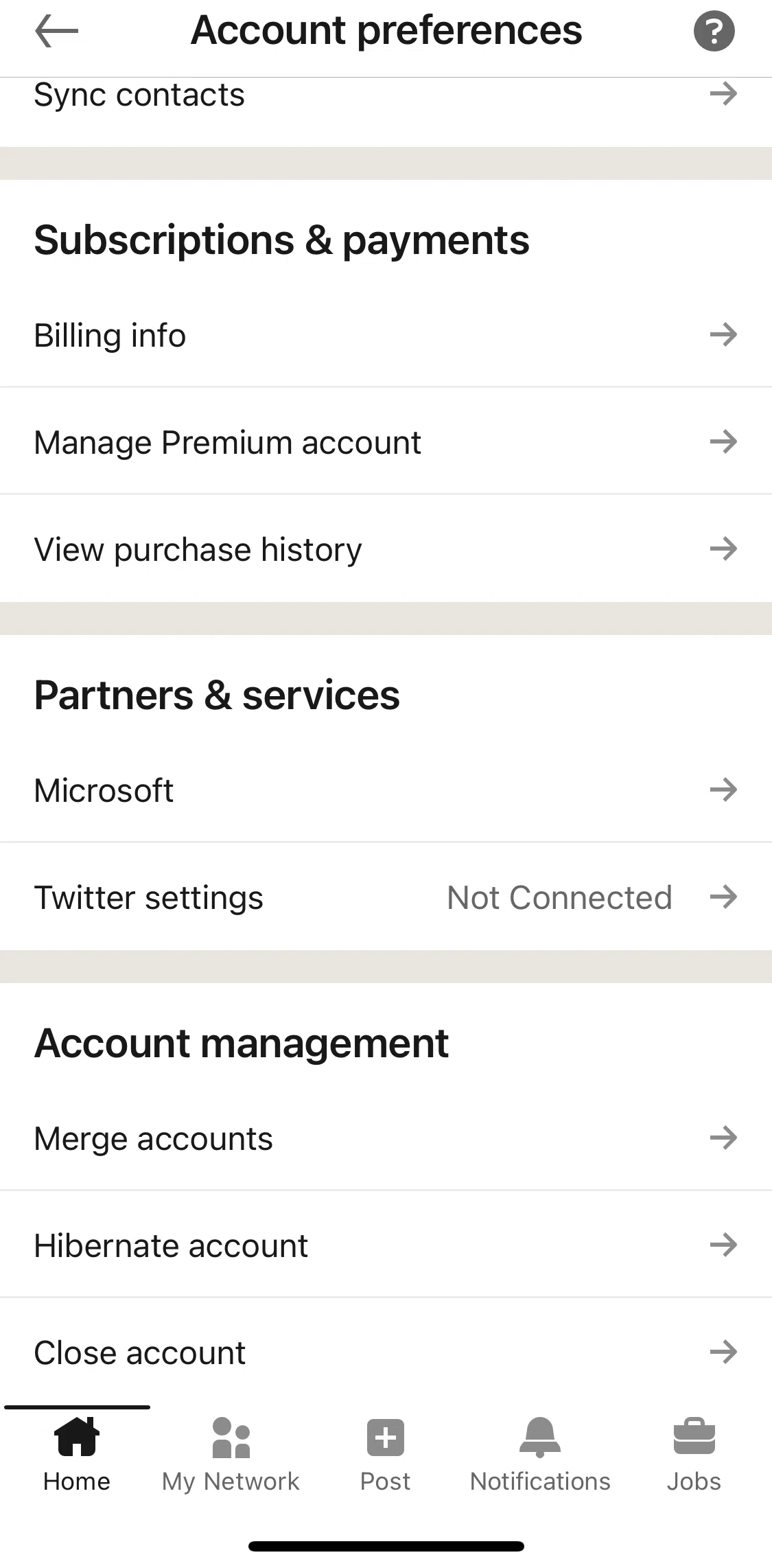 Linkedin Screen 1 screen in the Close account flow