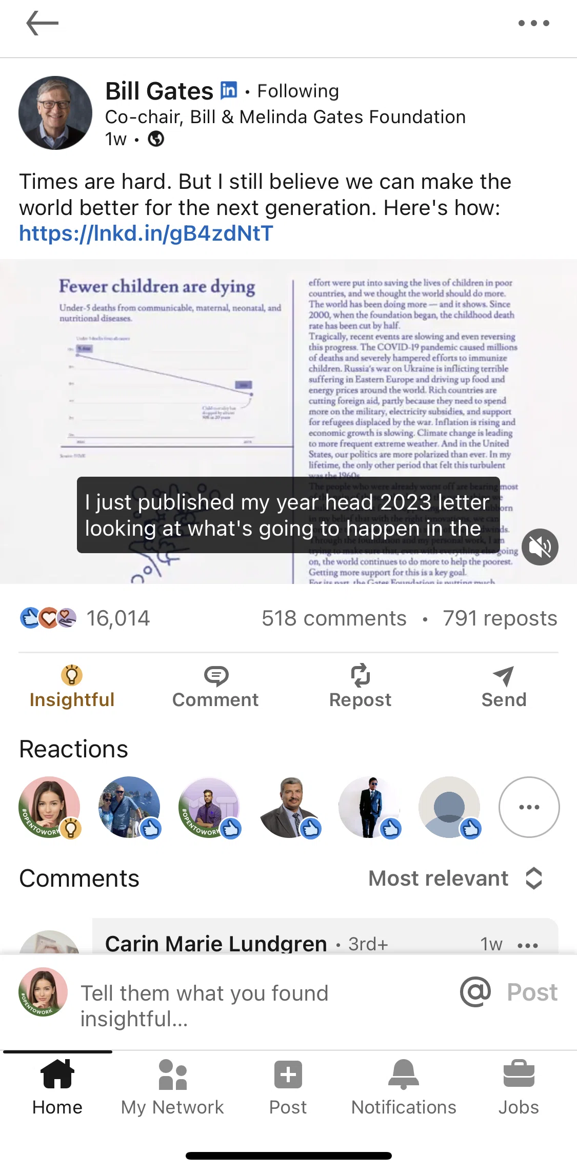 Linkedin Screen 1 screen in the Commenting on a post flow
