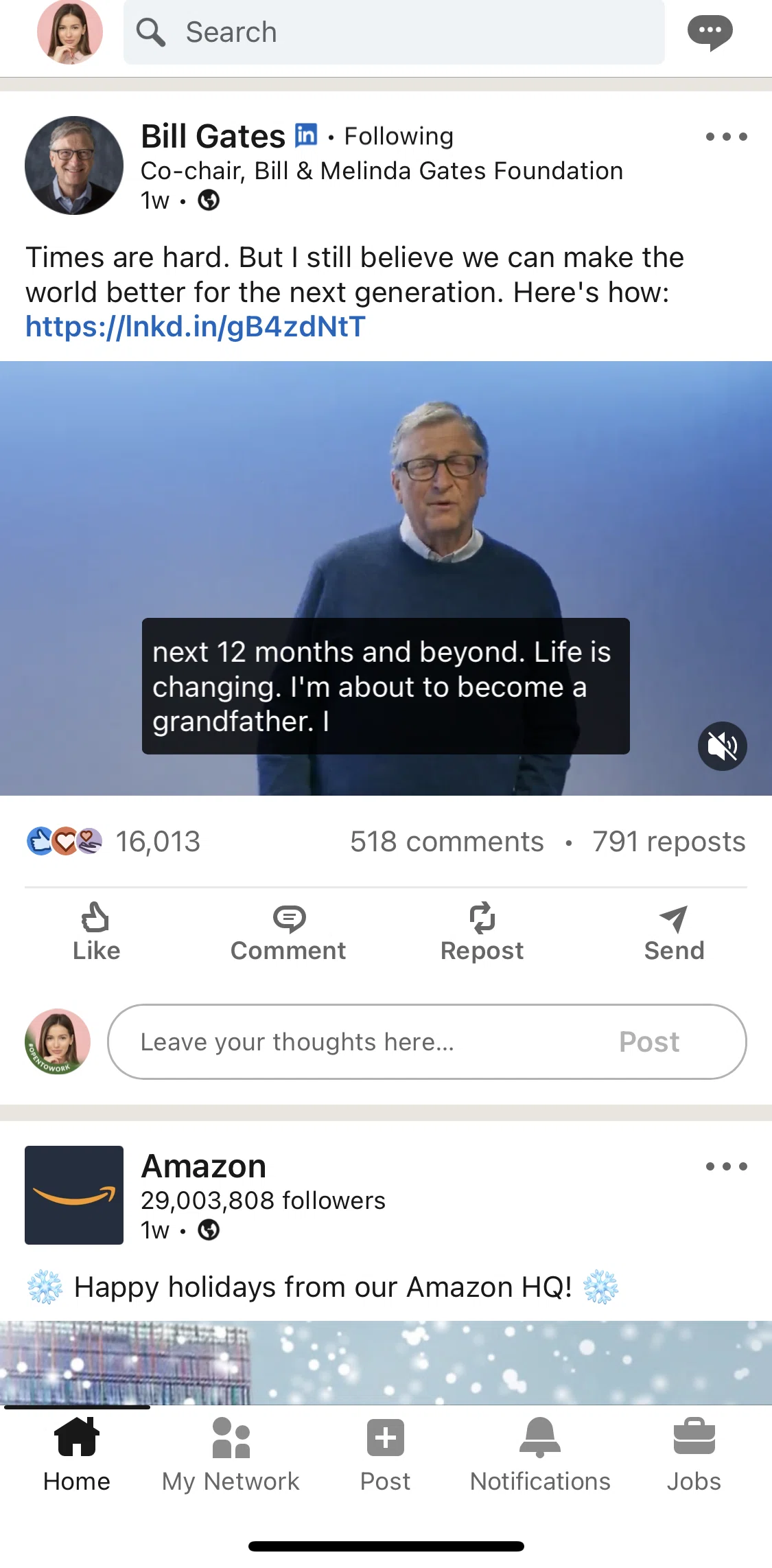 Linkedin Screen 1 screen in the Comments flow