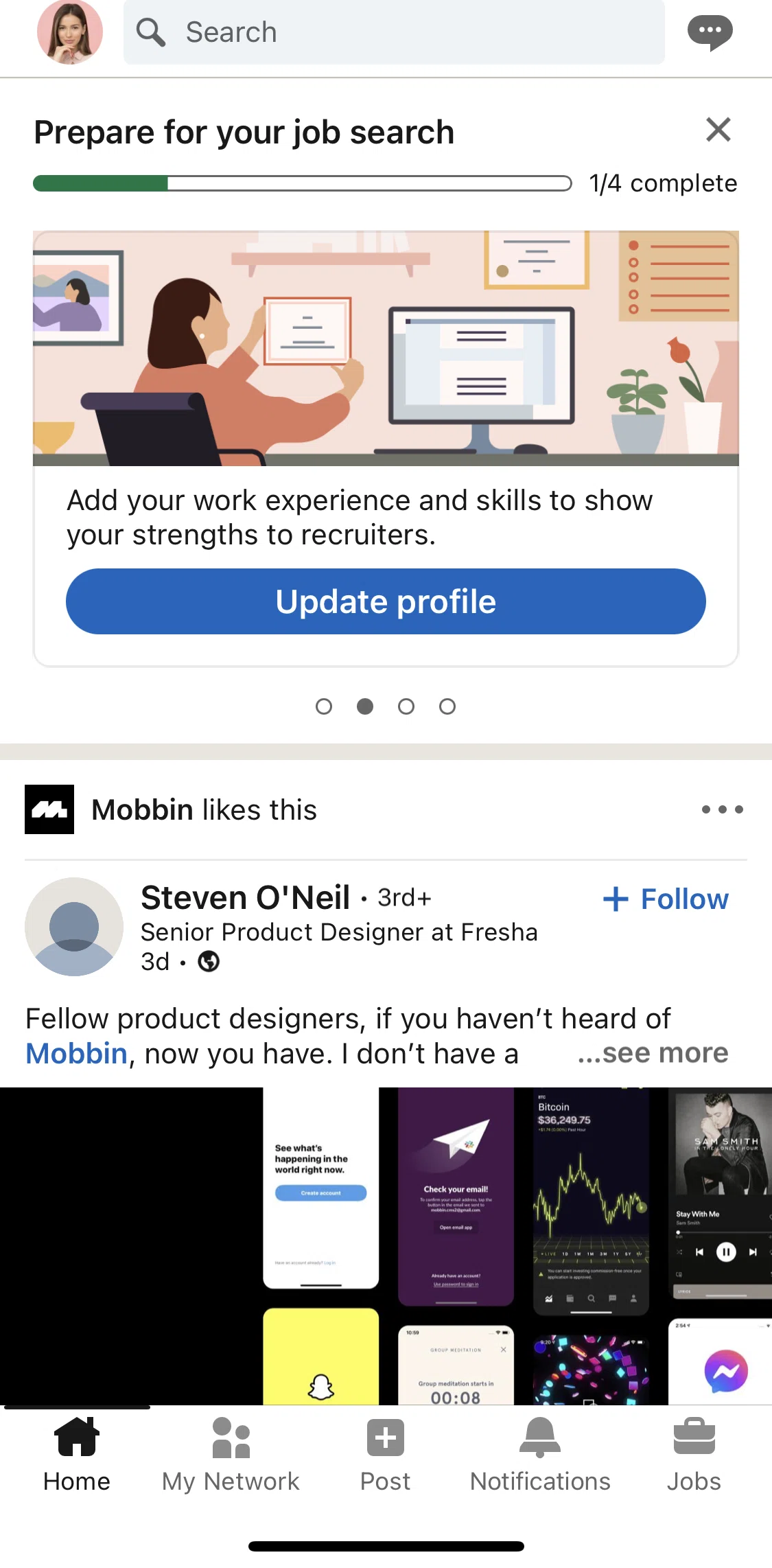 Linkedin Screen 1 screen in the Completing onboarding checklist flow
