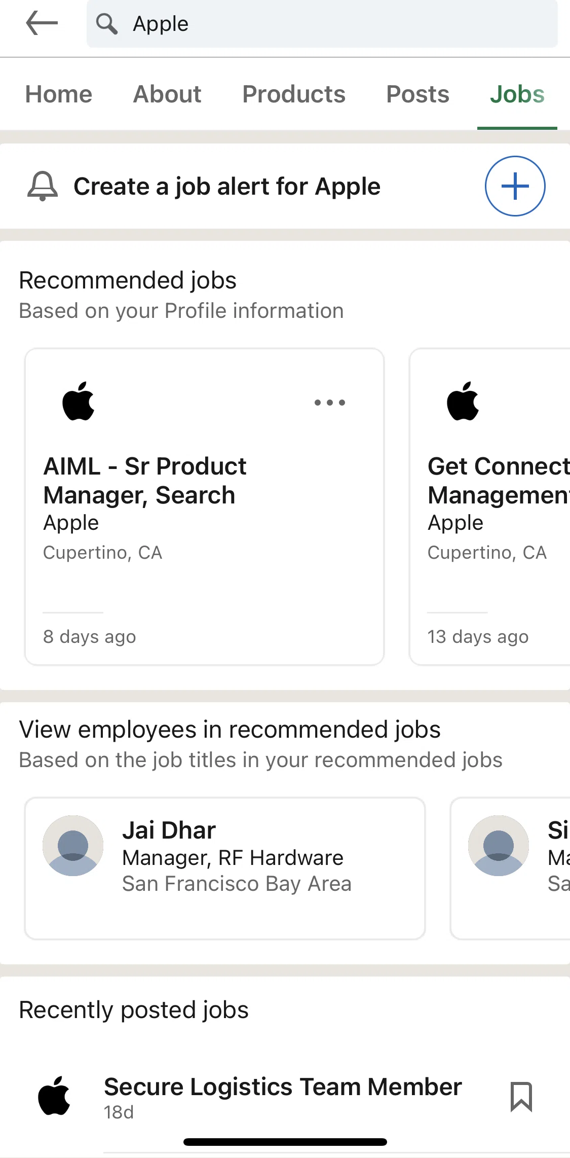 Linkedin Screen 1 screen in the Creating a job alert flow