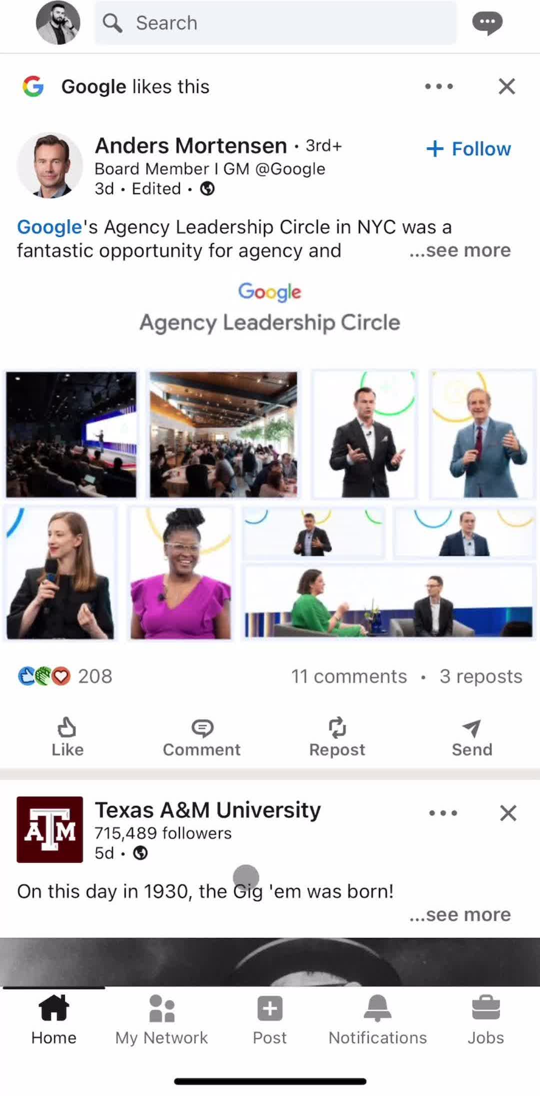 Linkedin Home screen in the Creating A Post flow
