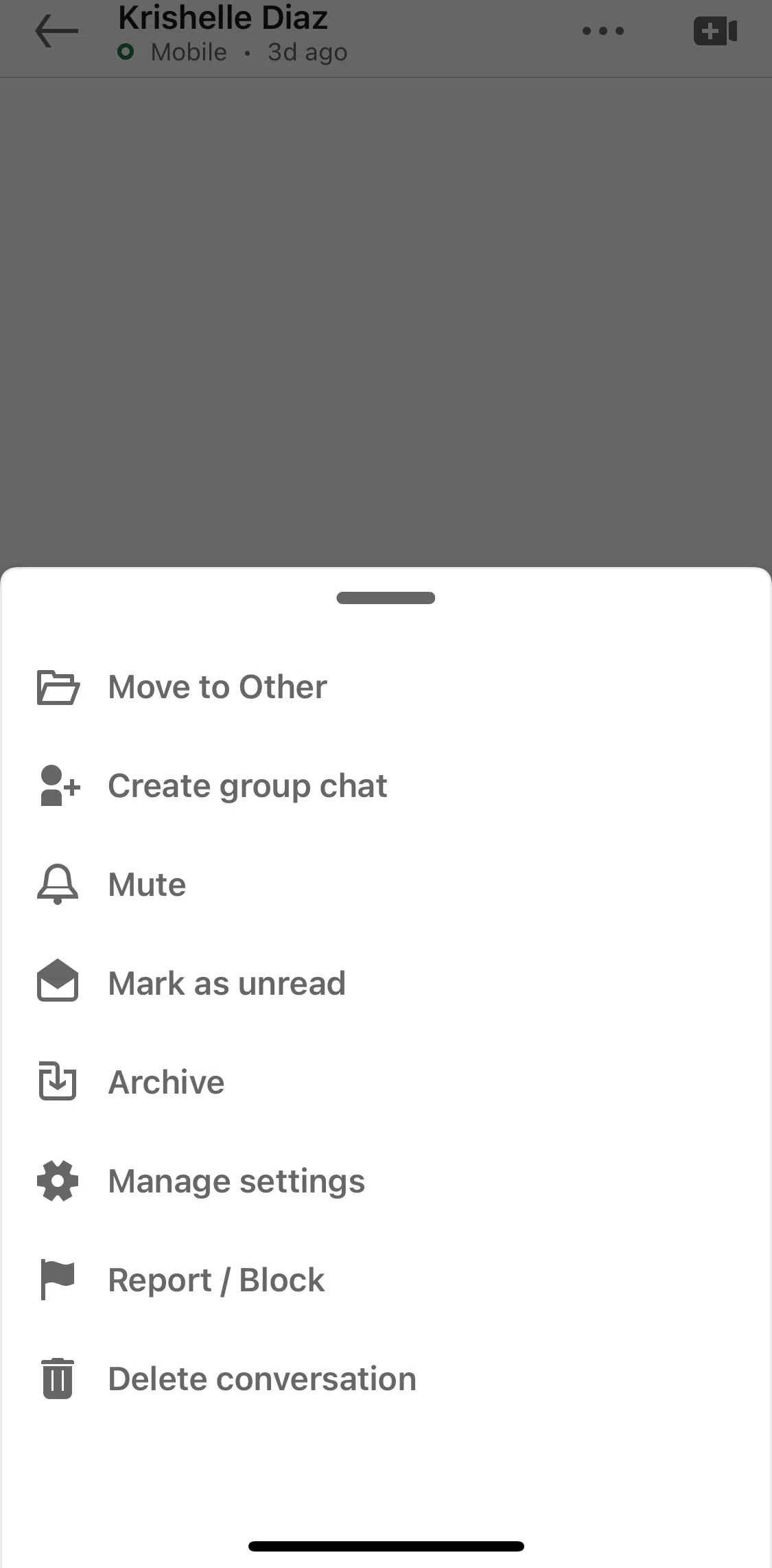 Linkedin Screen 1 screen in the Deleting a conversation flow