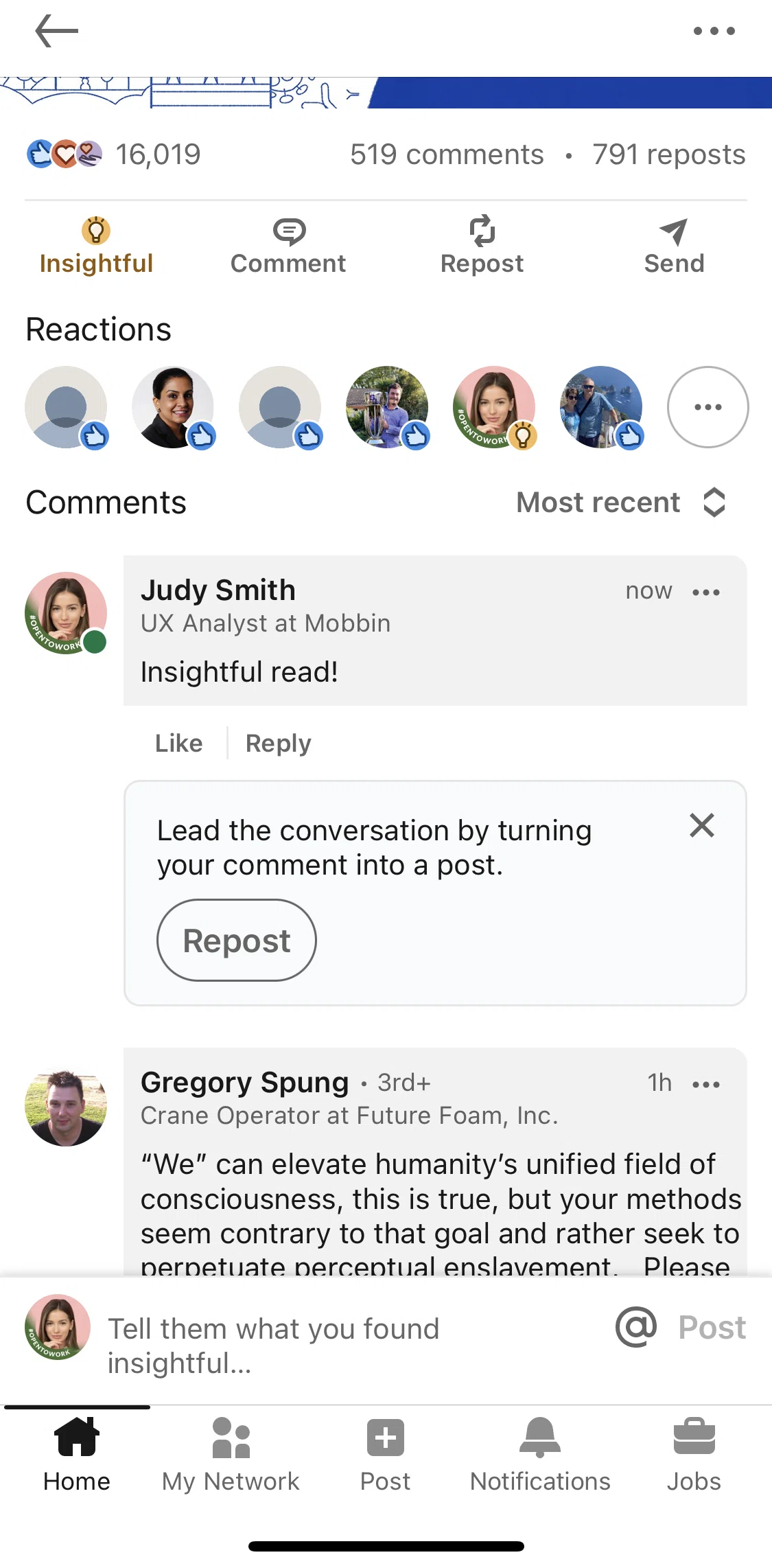Linkedin Screen 1 screen in the Editing a comment flow