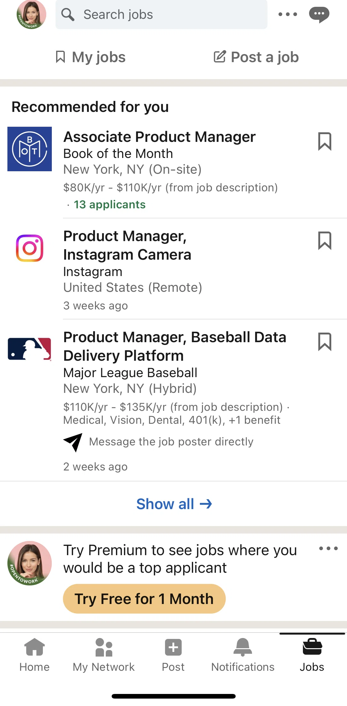Linkedin Screen 1 screen in the My jobs flow