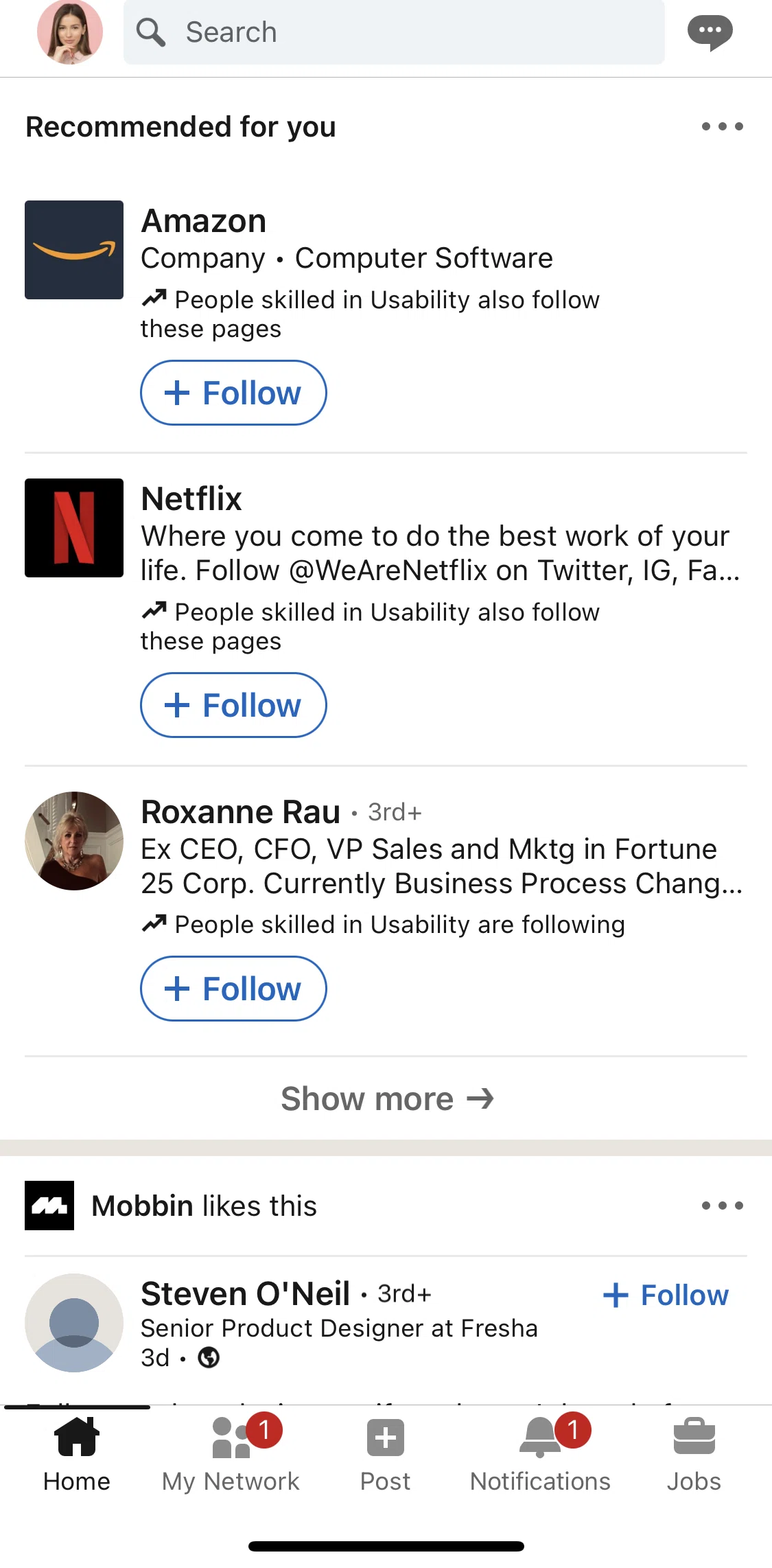 Linkedin Screen 1 screen in the Notifications flow