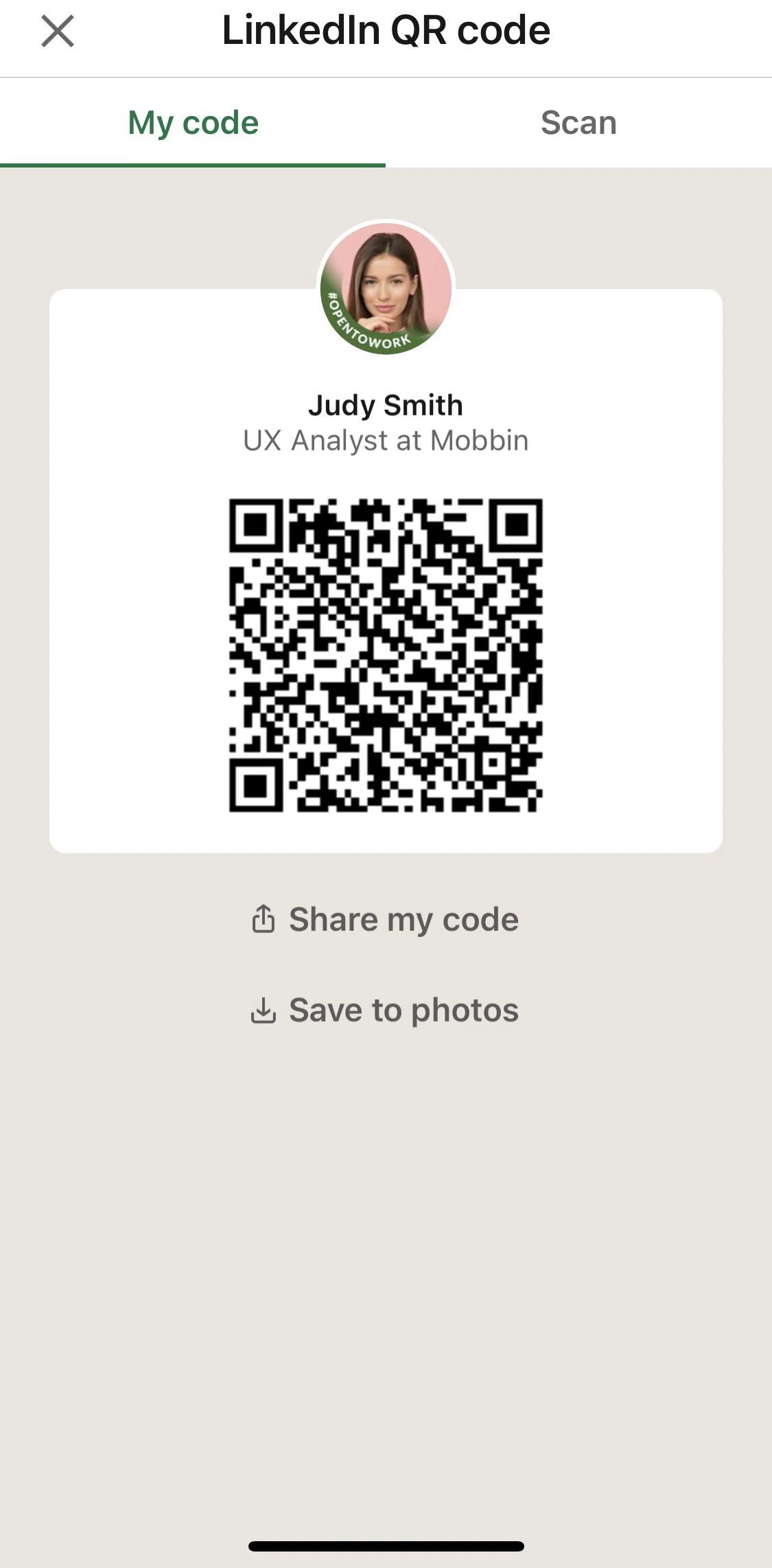Linkedin Screen 1 screen in the Scanning QR code flow