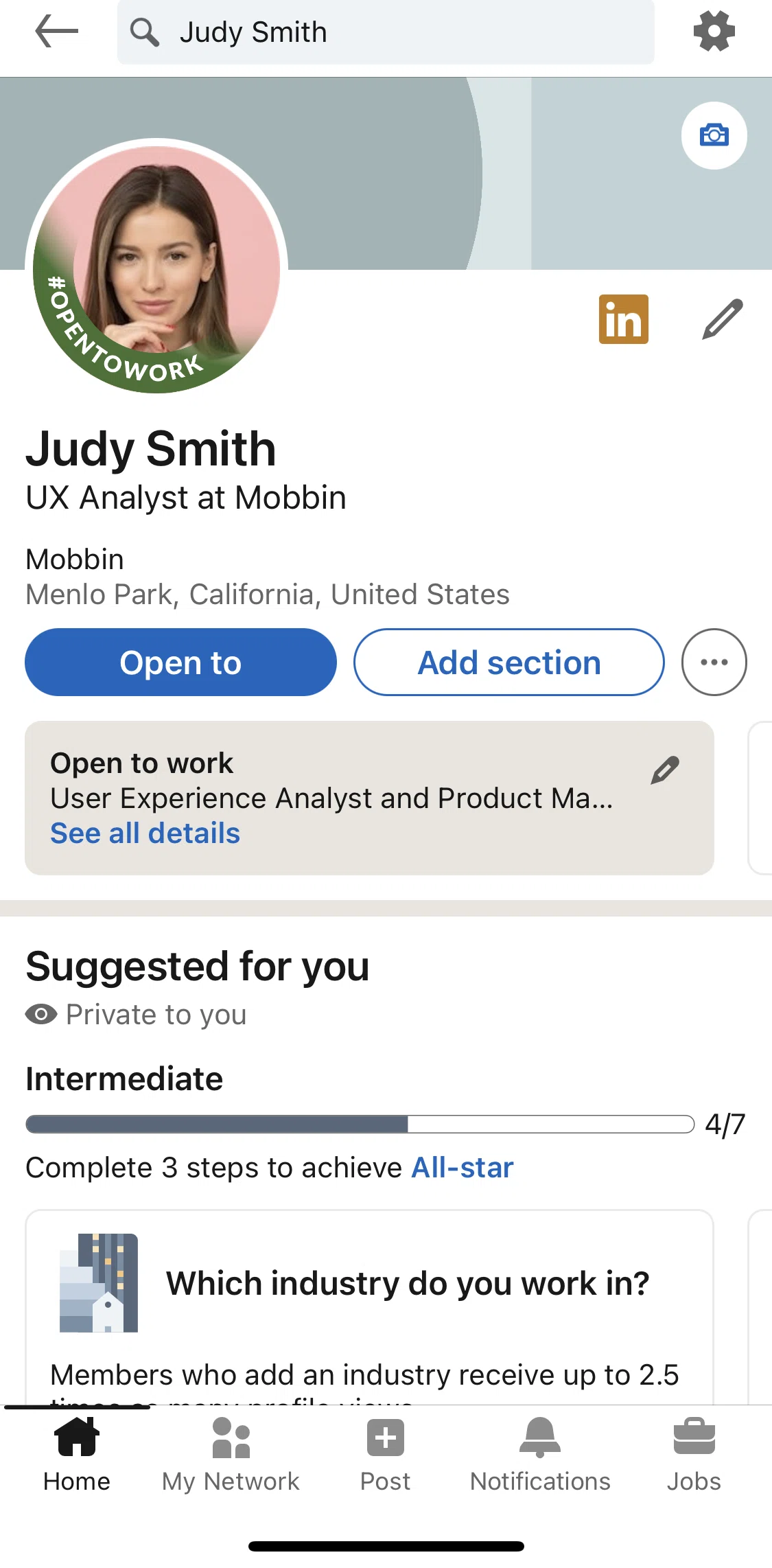 Linkedin Screen 1 screen in the Setting up service page flow
