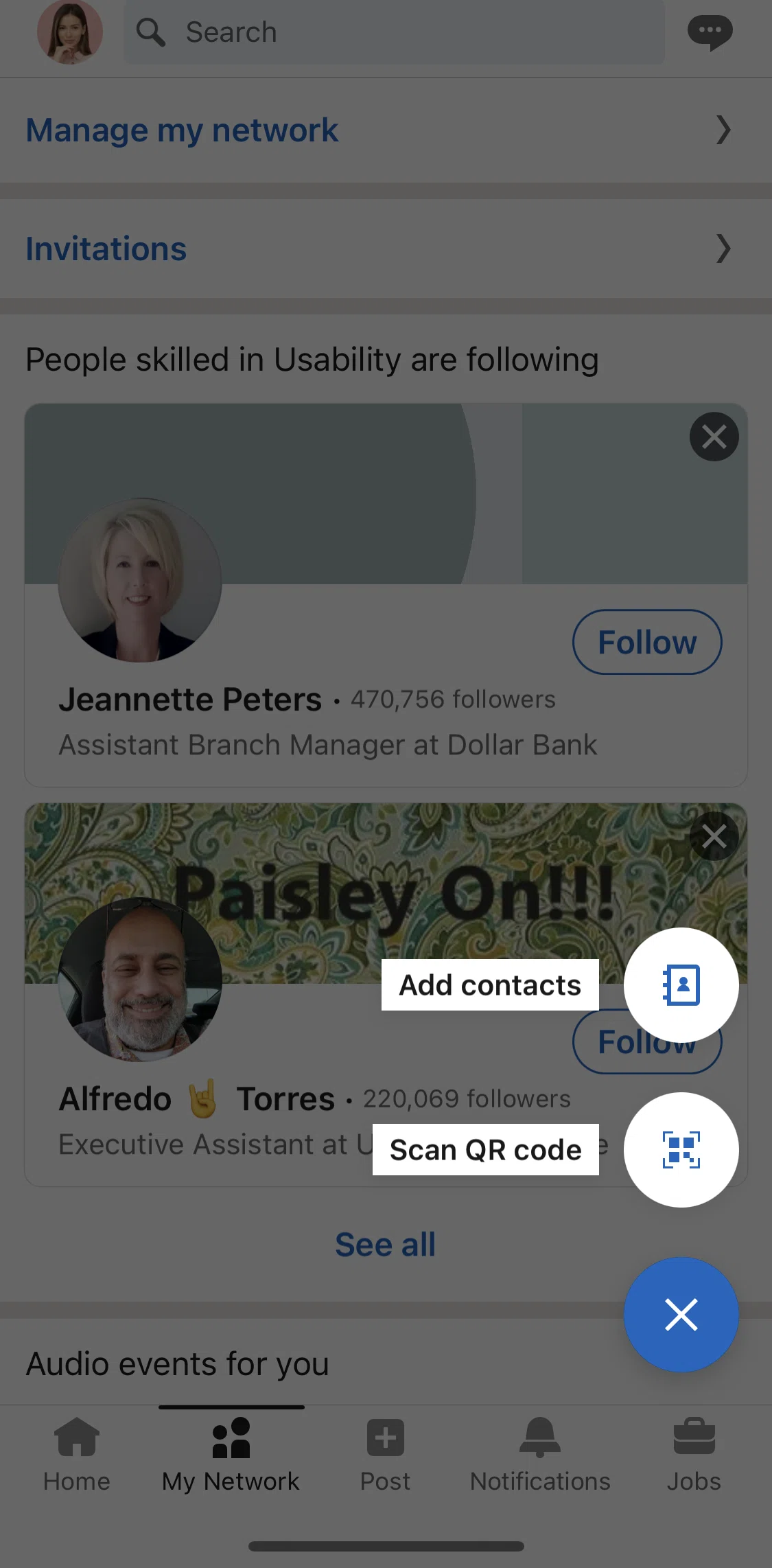 Linkedin Screen 1 screen in the Sharing LinkedIn QR code flow