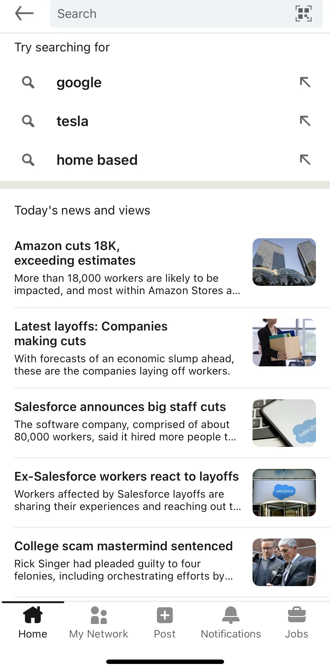 Linkedin Screen 1 screen in the Today's news and views flow