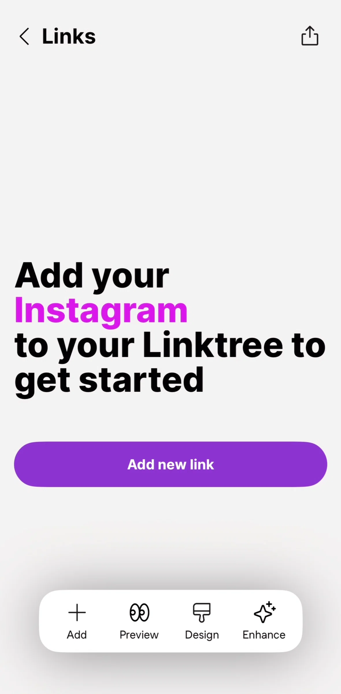 Linktree Screen screen in the Adding a collection flow