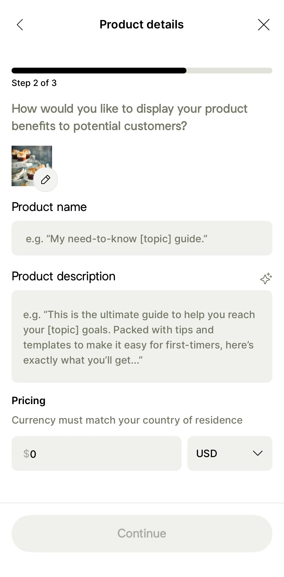 Linktree Screen screen in the Adding a description with AI flow