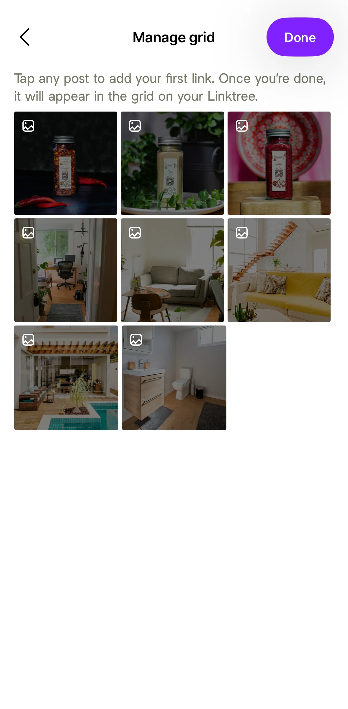Linktree Screen screen in the Adding a link (Instagram post) flow