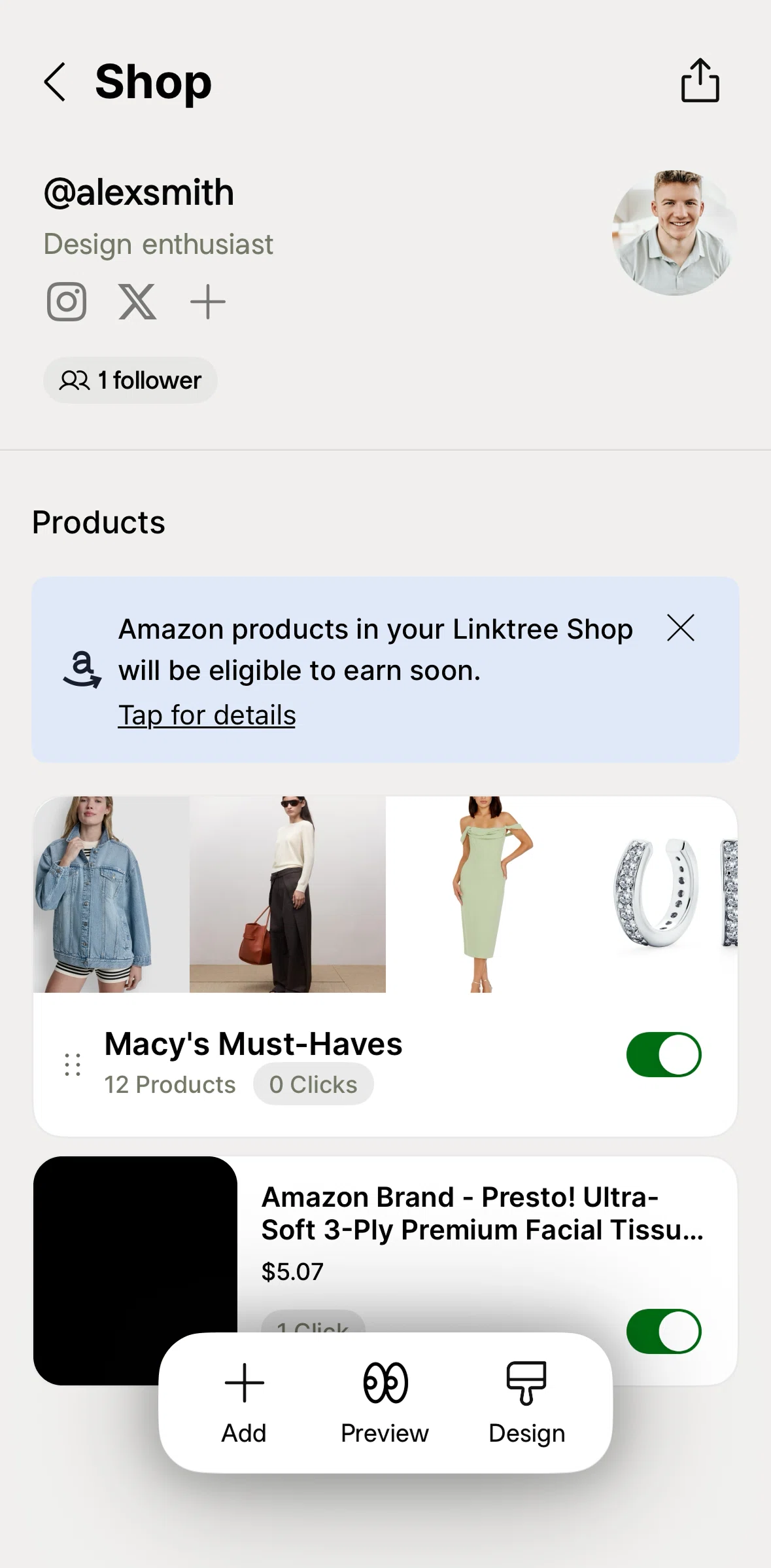 Linktree Screen screen in the Amazon commissions information flow