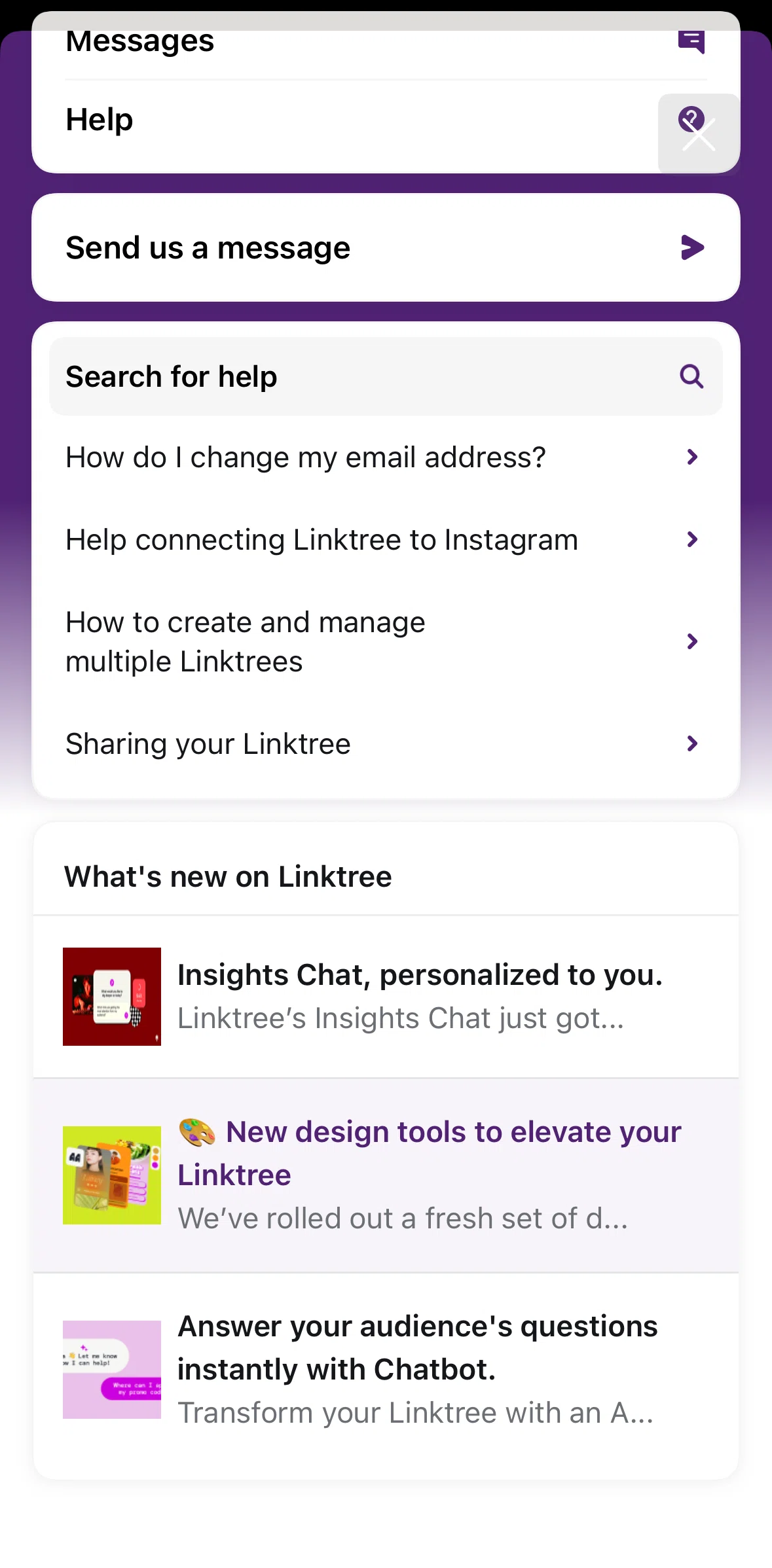Linktree Screen screen in the Announcement flow