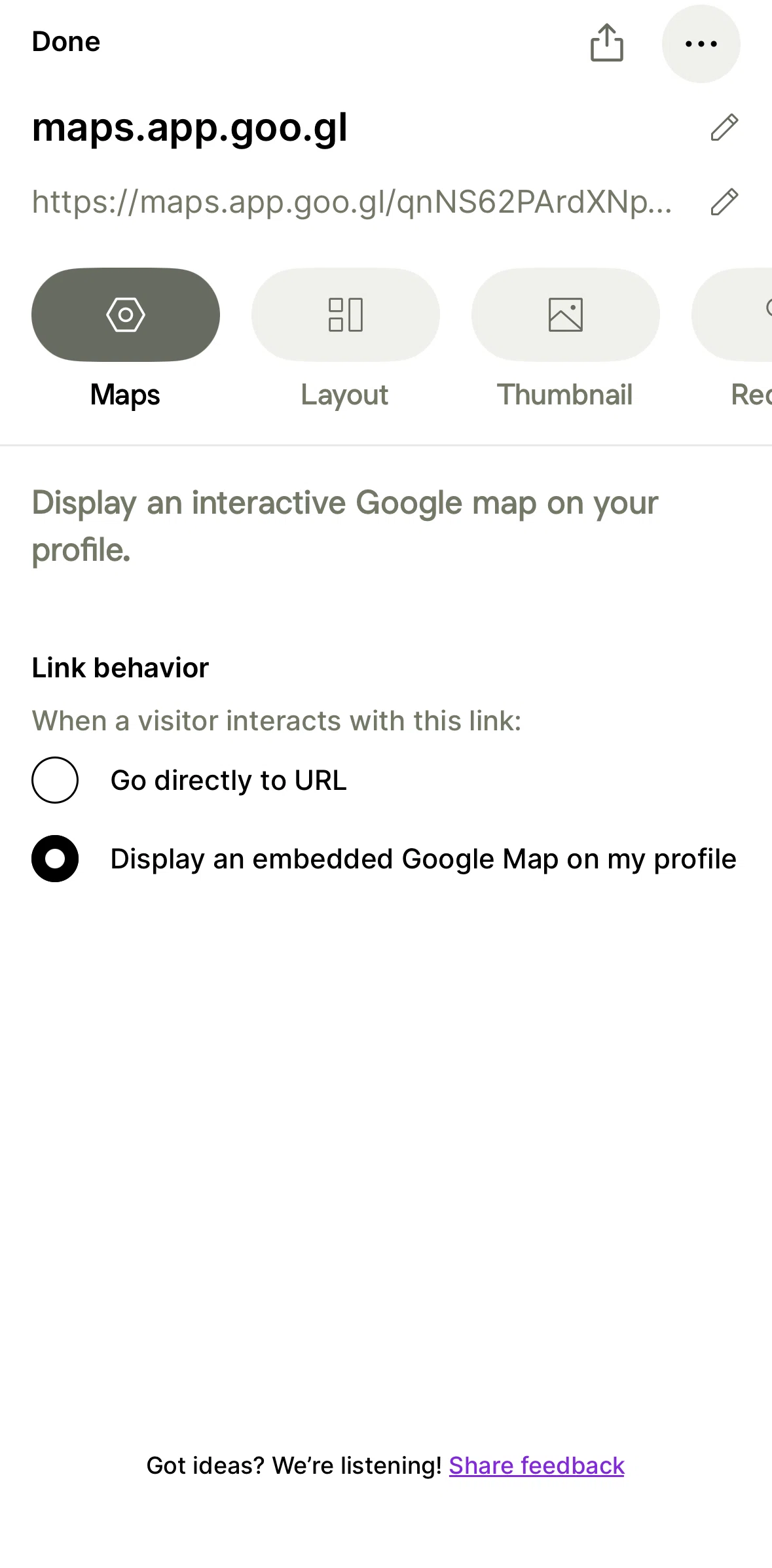 Linktree Screen screen in the Changing a map layout flow