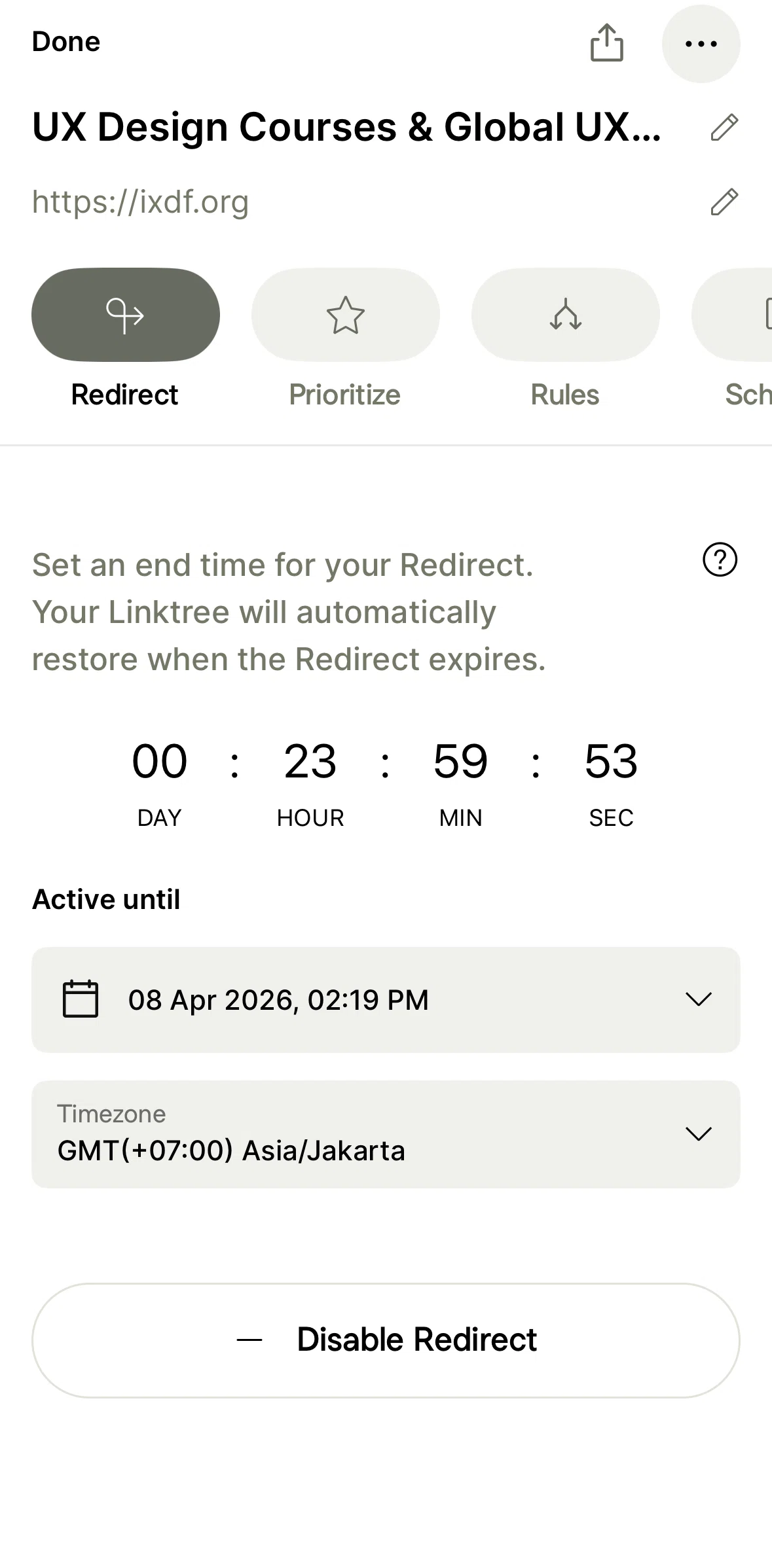 Linktree Screen screen in the Changing date and time flow
