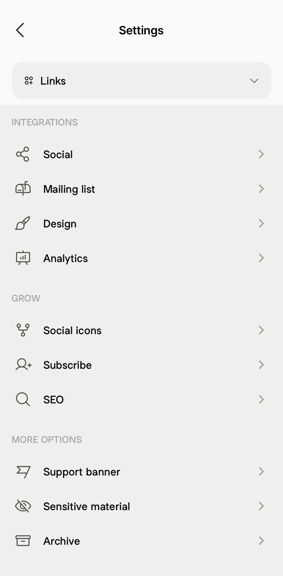 Linktree Screen screen in the Changing metadata flow