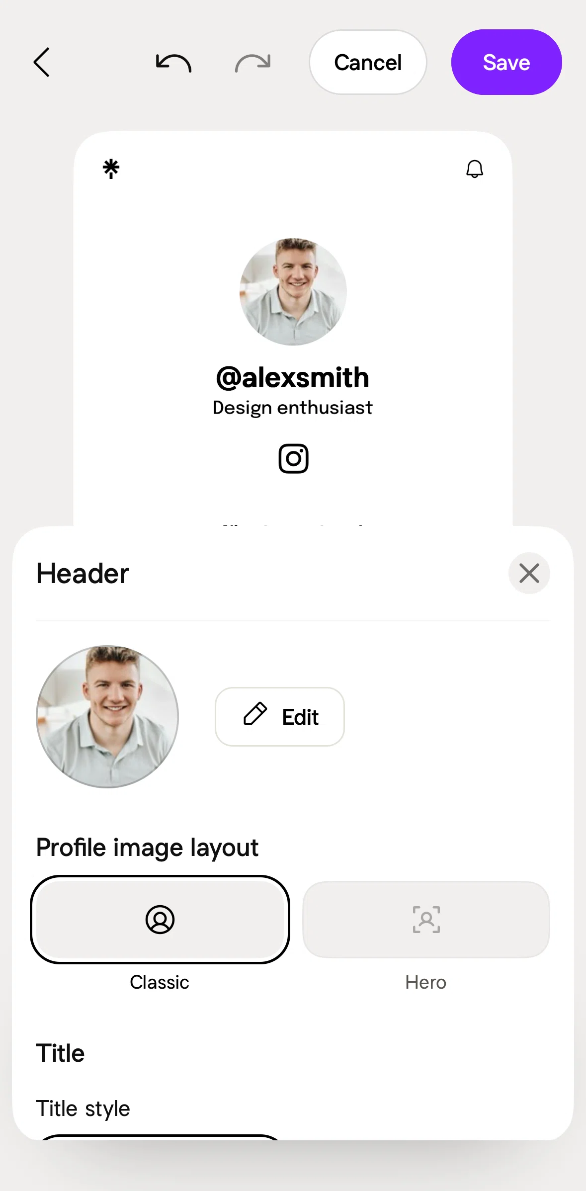 Linktree Screen screen in the Changing profile image layout flow