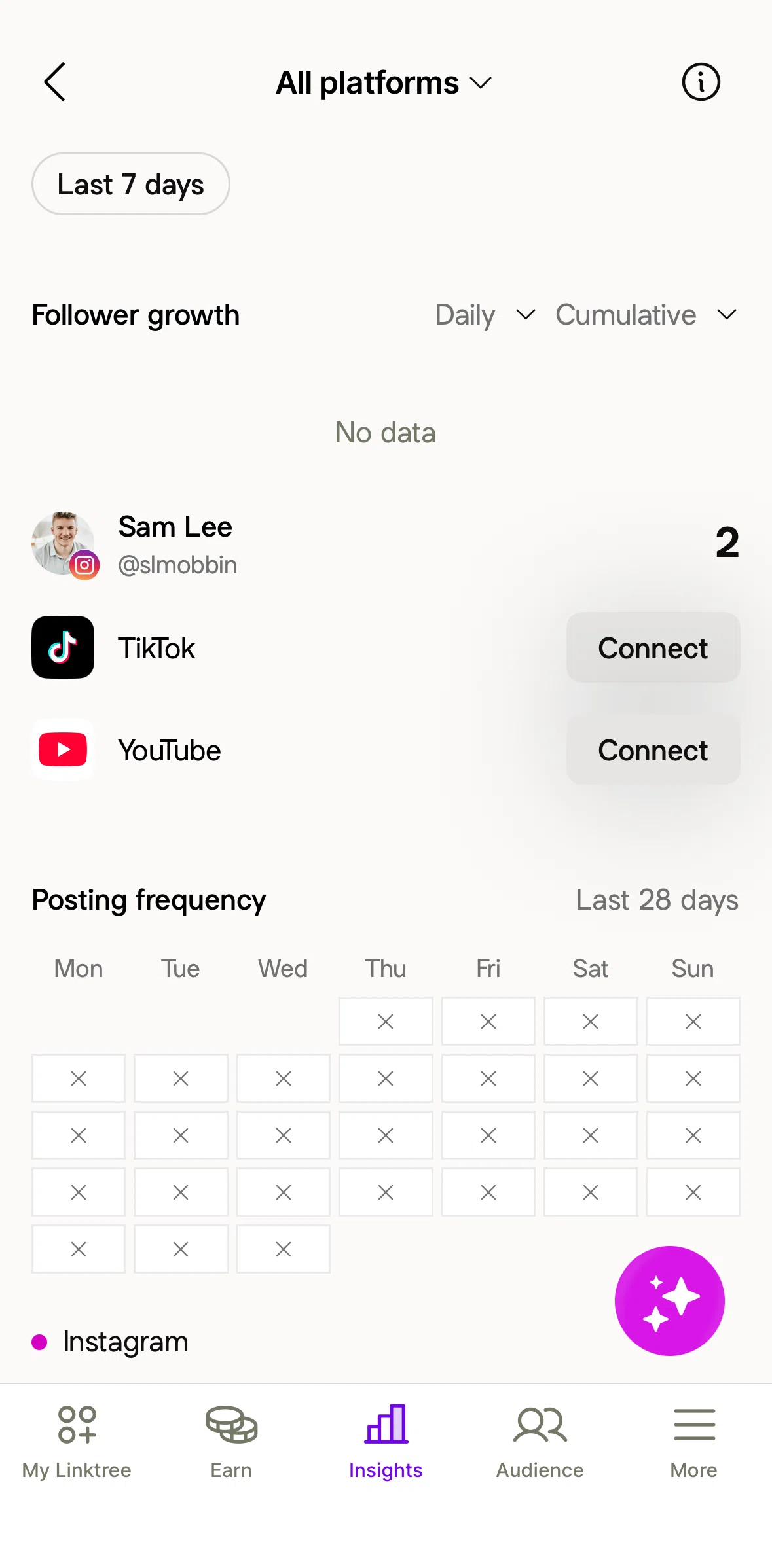 Linktree Screen screen in the Changing social platforms flow