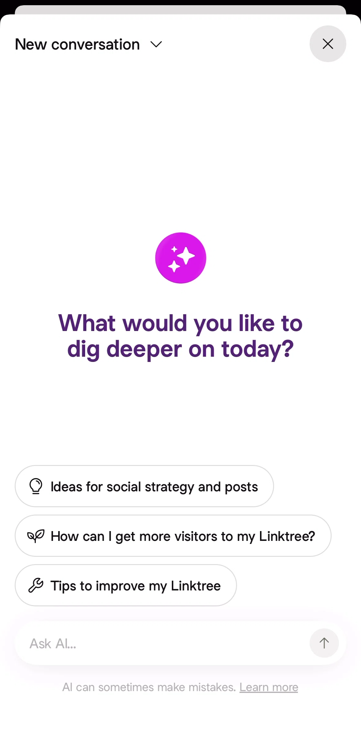 Linktree Screen screen in the Chat history flow