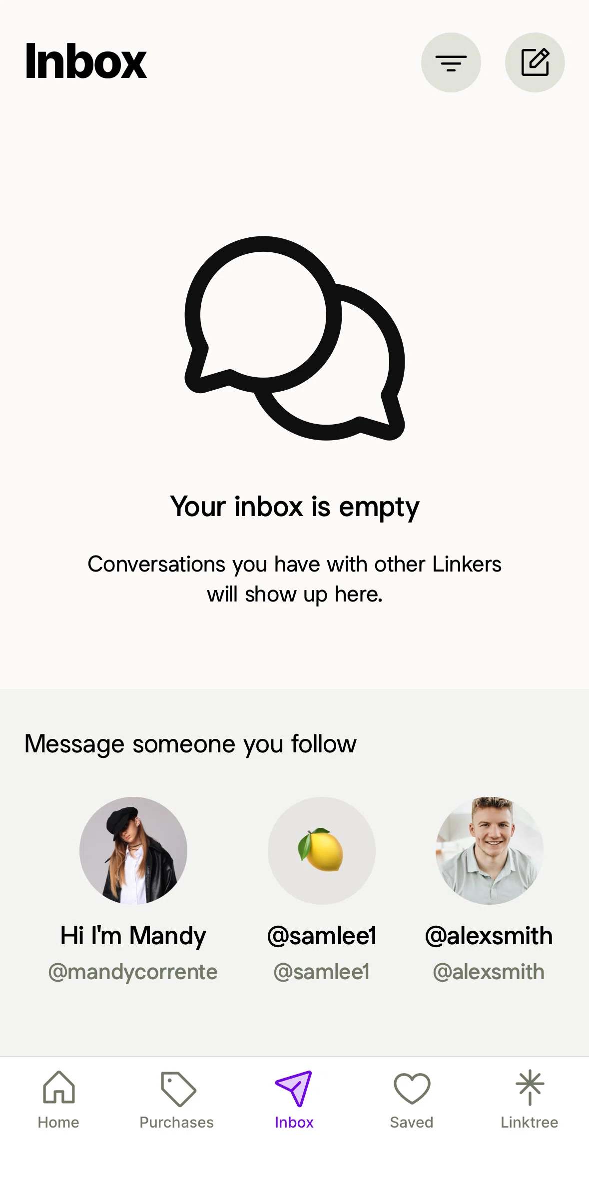 Linktree Screen screen in the Chatting with a user flow