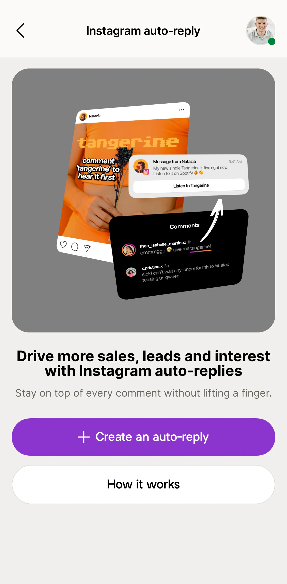 Linktree Screen screen in the Creating an auto-reply flow