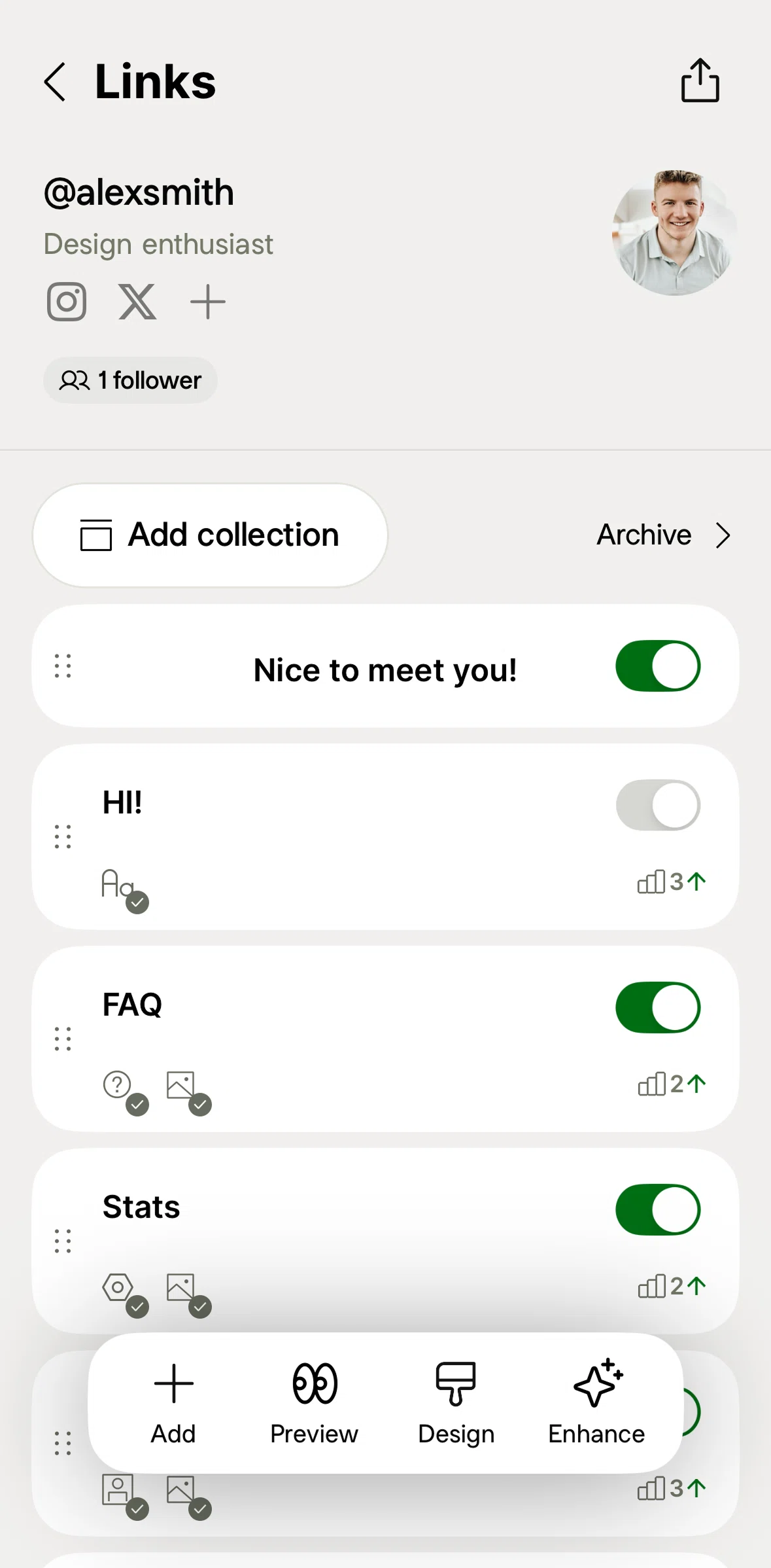 Linktree Screen screen in the Customizing sharing preview flow