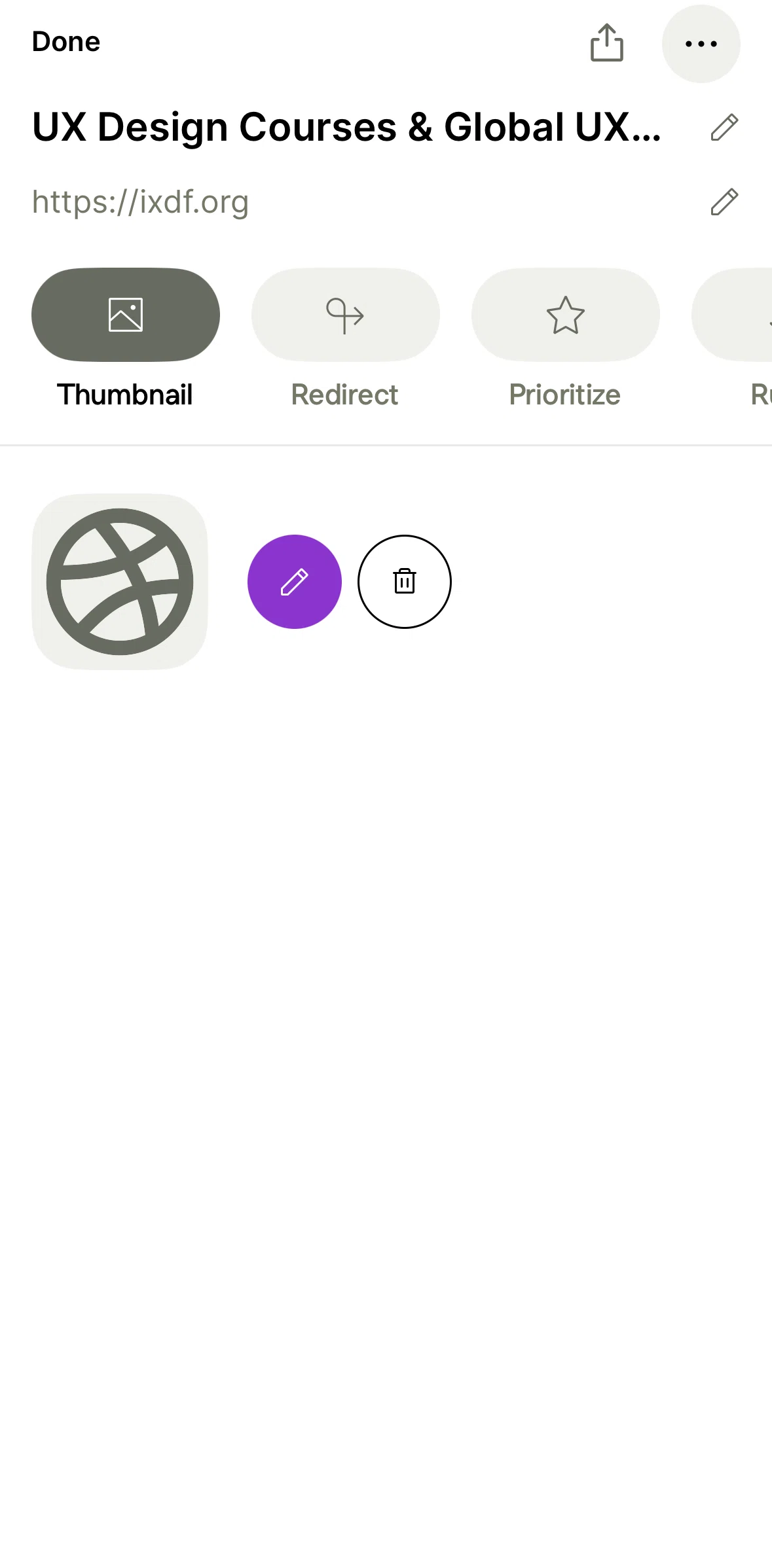 Linktree Screen screen in the Deleting a thumbnail flow