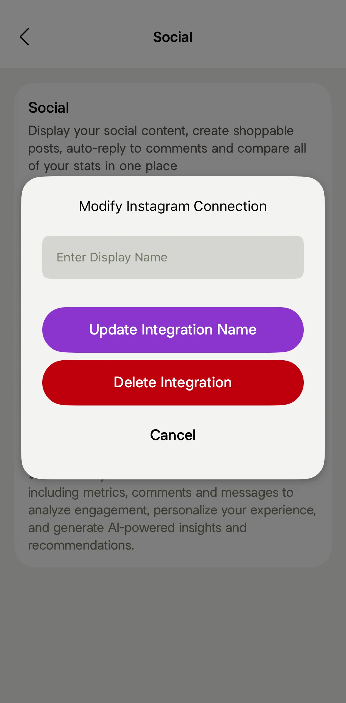 Linktree Screen screen in the Deleting an integration flow