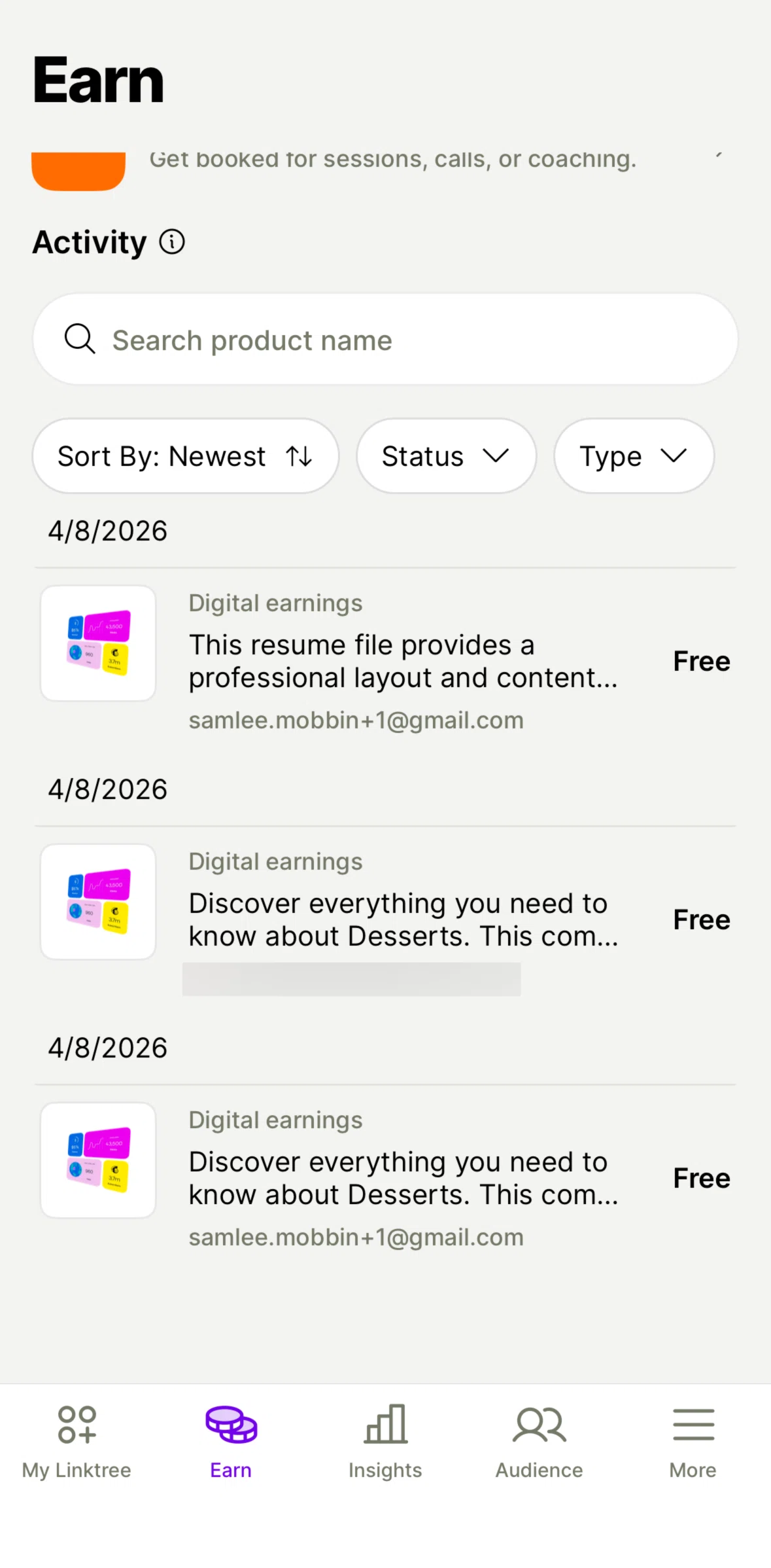 Linktree Screen screen in the Filtering activity (status) flow