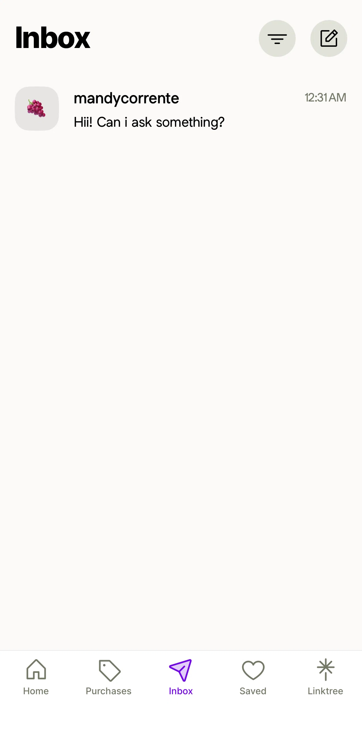 Linktree Screen screen in the Filtering inbox flow