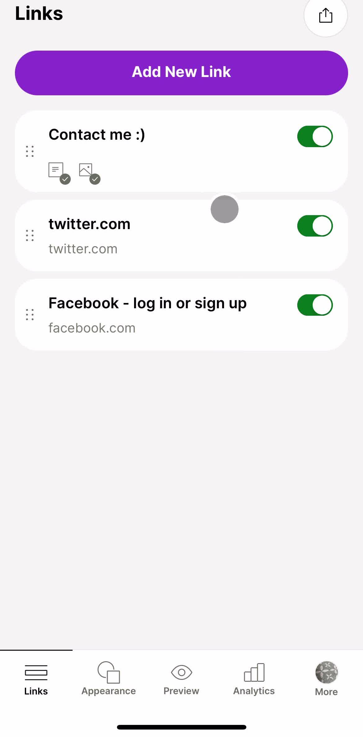 Linktree Links screen in the General Browsing flow