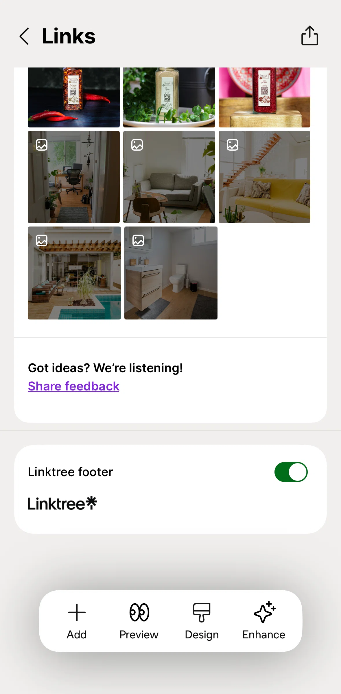 Linktree Screen screen in the Giving feedback flow
