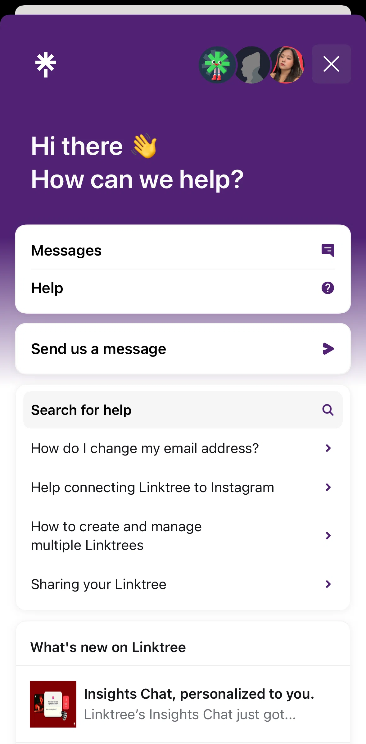 Linktree Screen screen in the Help flow