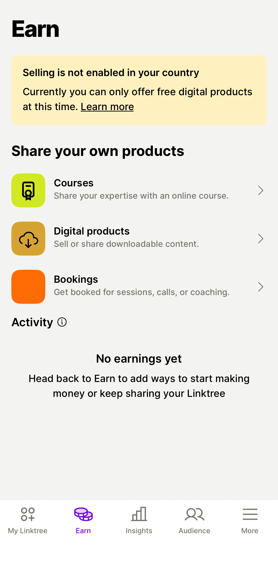 Linktree Screen screen in the Monetization eligibility information flow