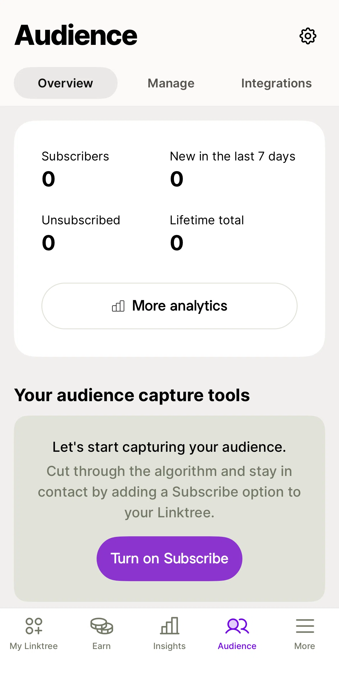 Linktree Screen screen in the Overview flow