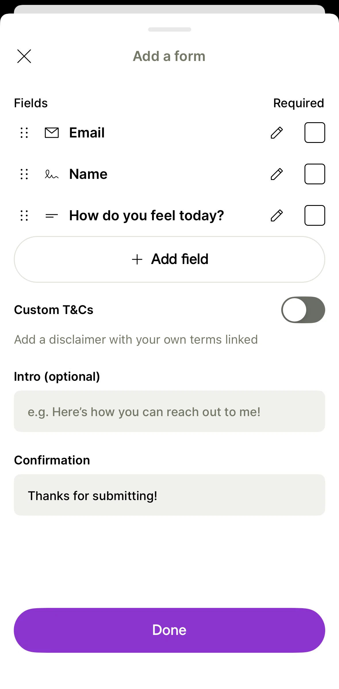 Linktree Screen screen in the Reordering fields flow