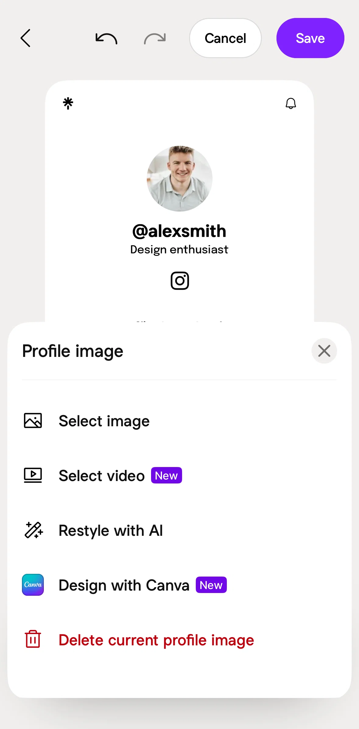 Linktree Screen screen in the Restyling profile image with AI flow