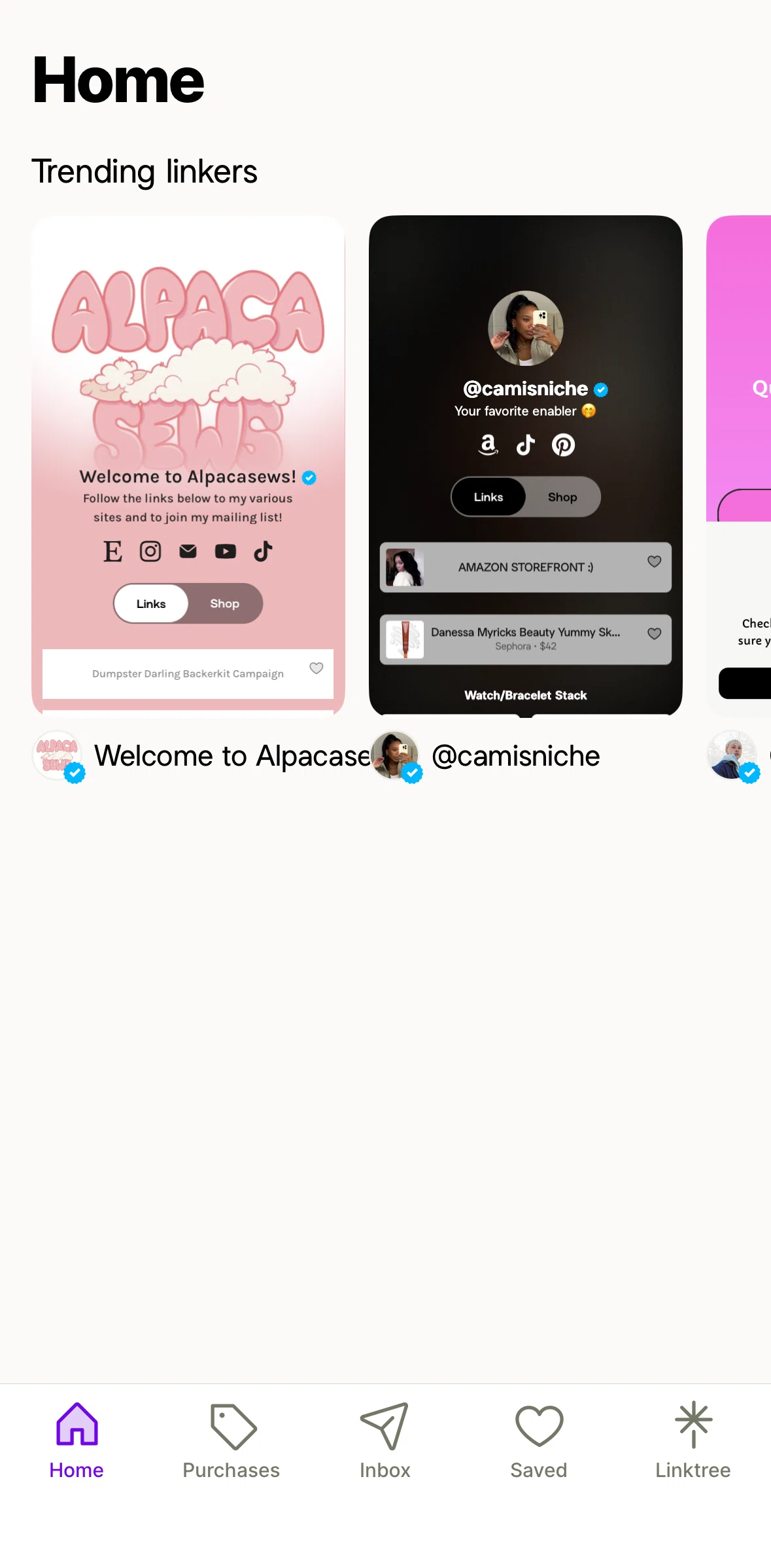 Linktree Screen screen in the Settings (visitor) flow