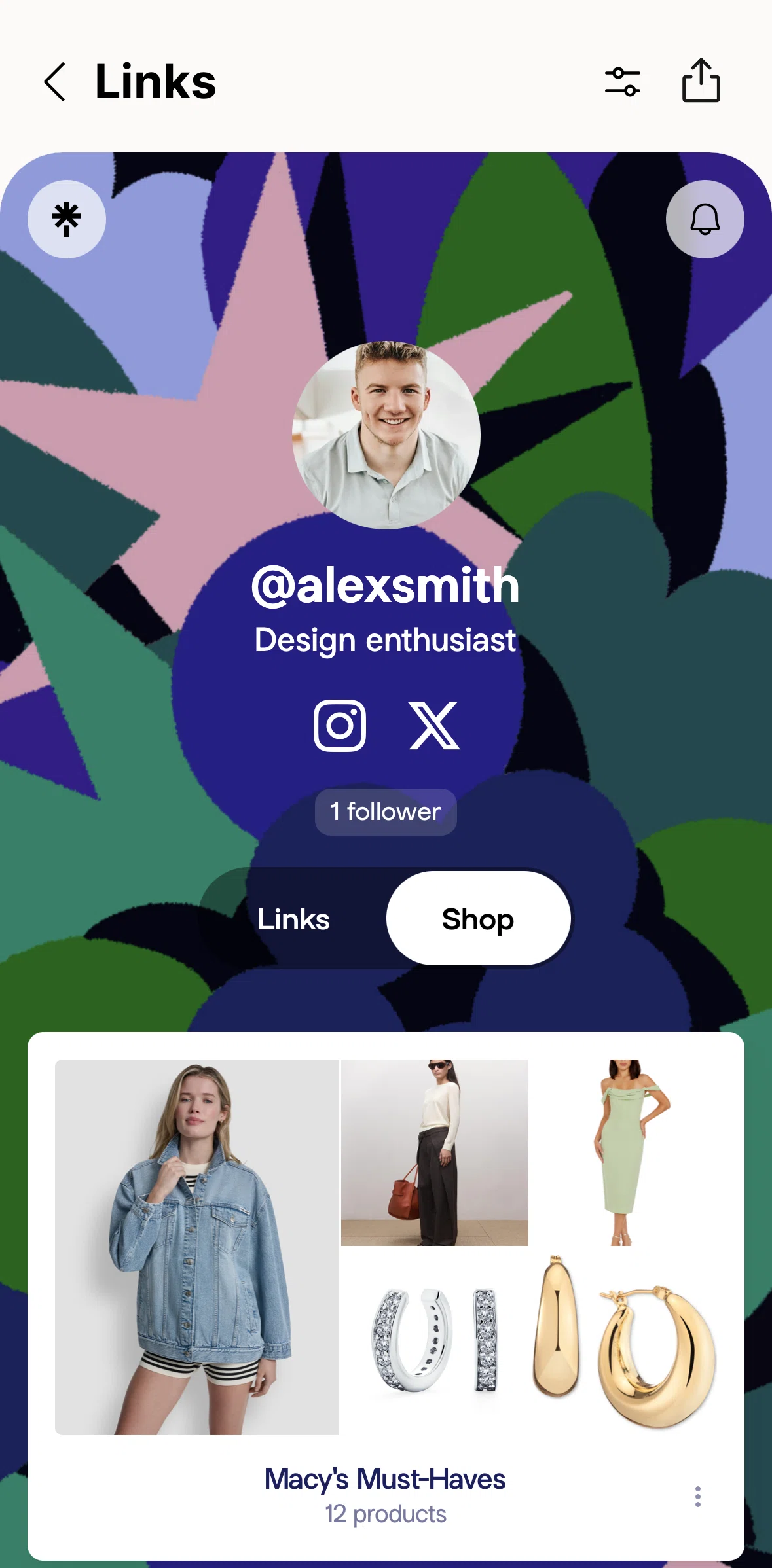 Linktree Screen screen in the Sharing a shop collection flow