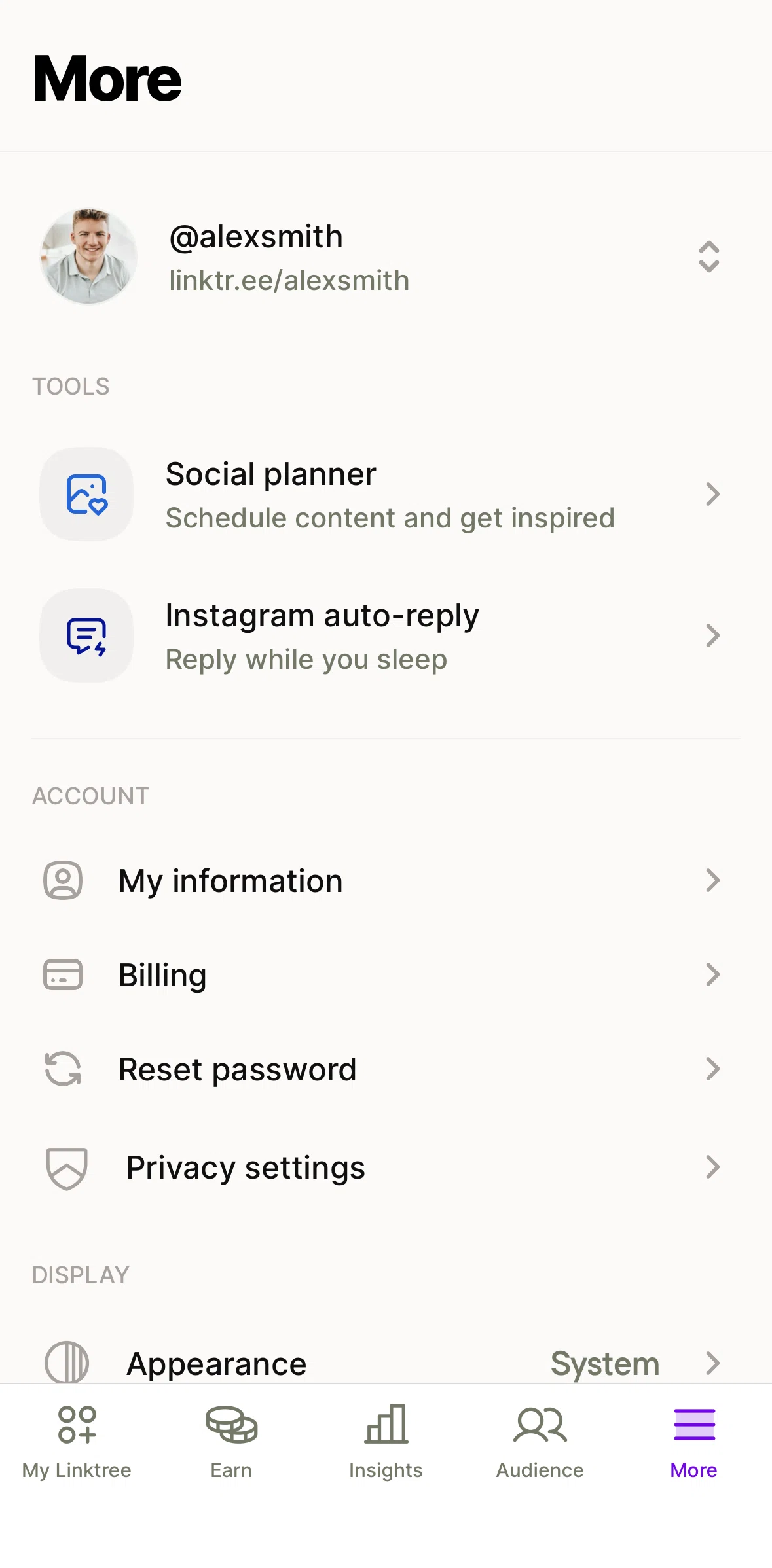 Linktree Screen screen in the Social planner flow