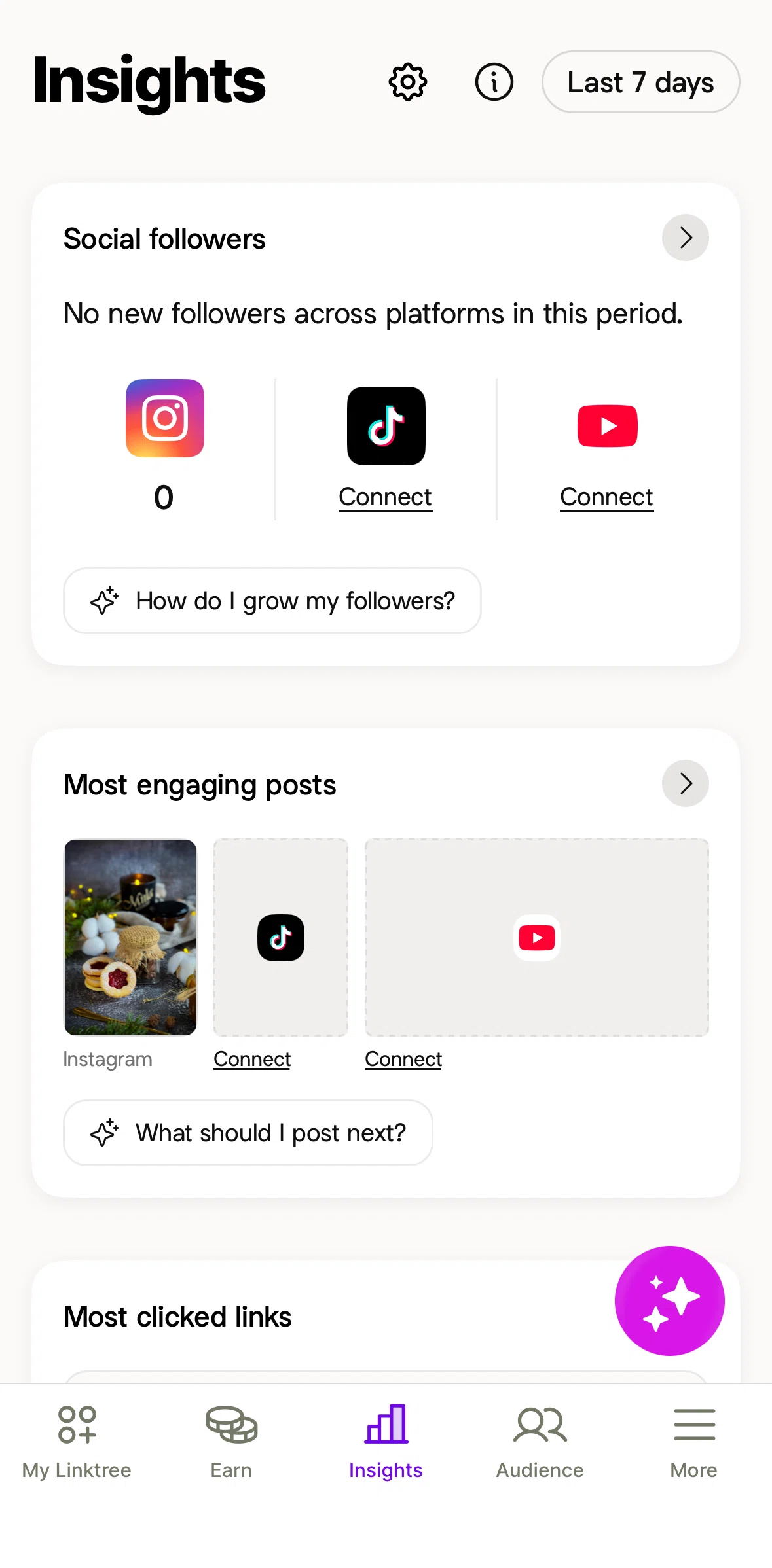 Linktree Screen screen in the Socials flow