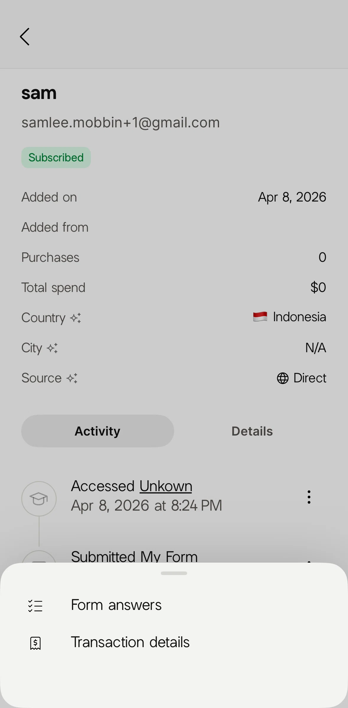 Linktree Screen screen in the Transaction detail flow