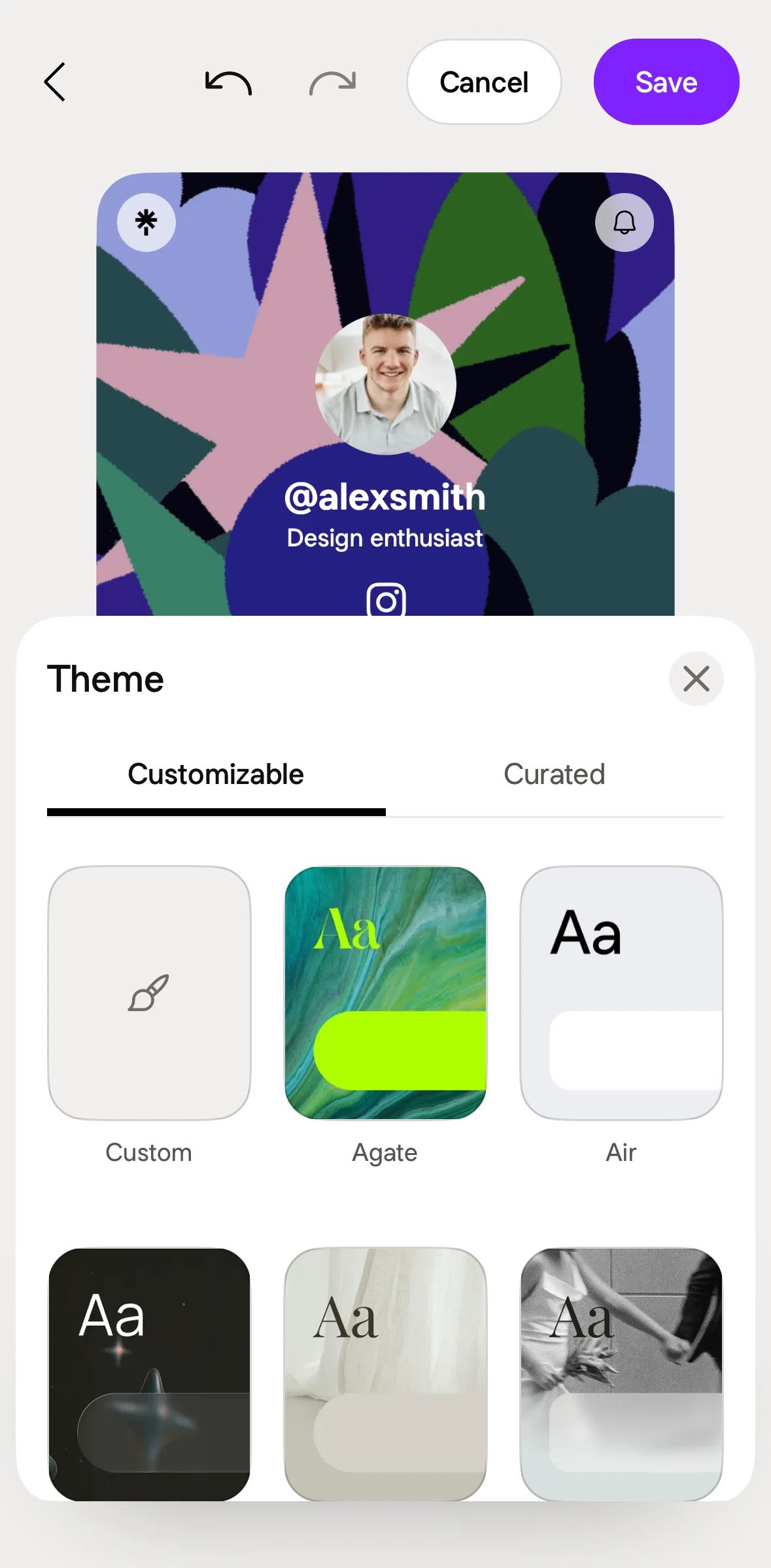 Linktree Screen screen in the Unlocking a theme flow