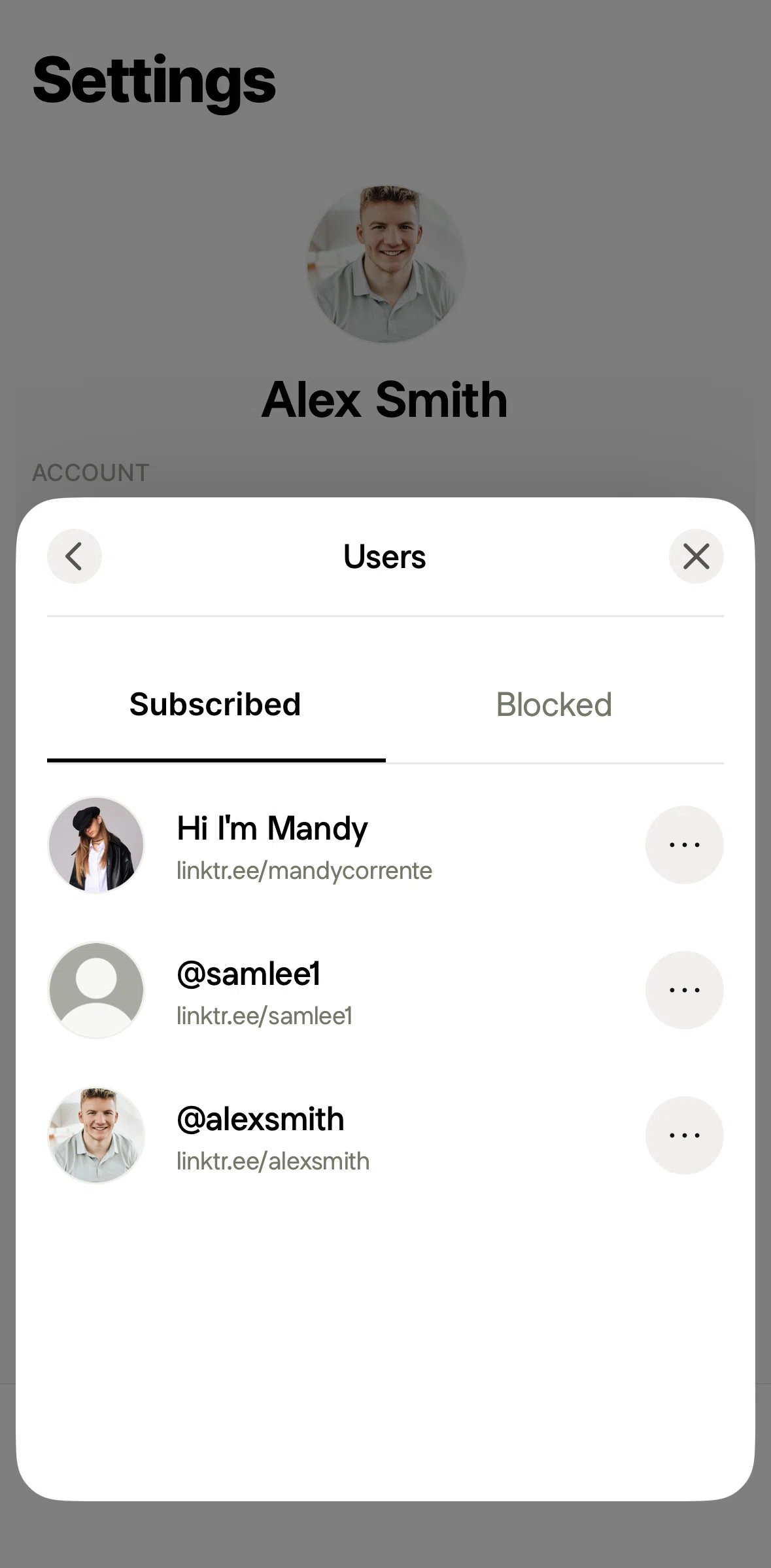 Linktree Screen screen in the Unsubscribing a user flow