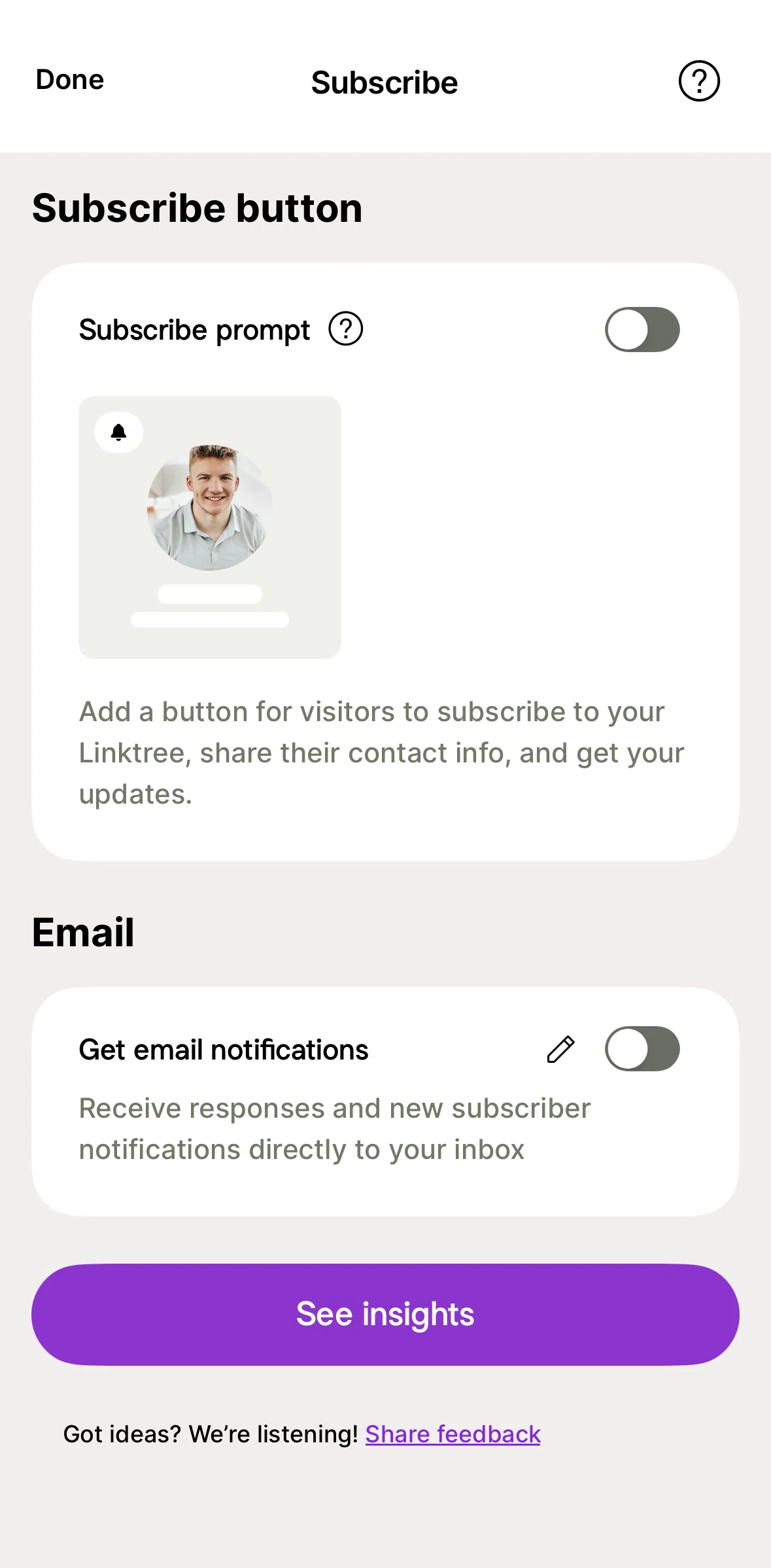 Linktree Screen screen in the Updating an email address flow