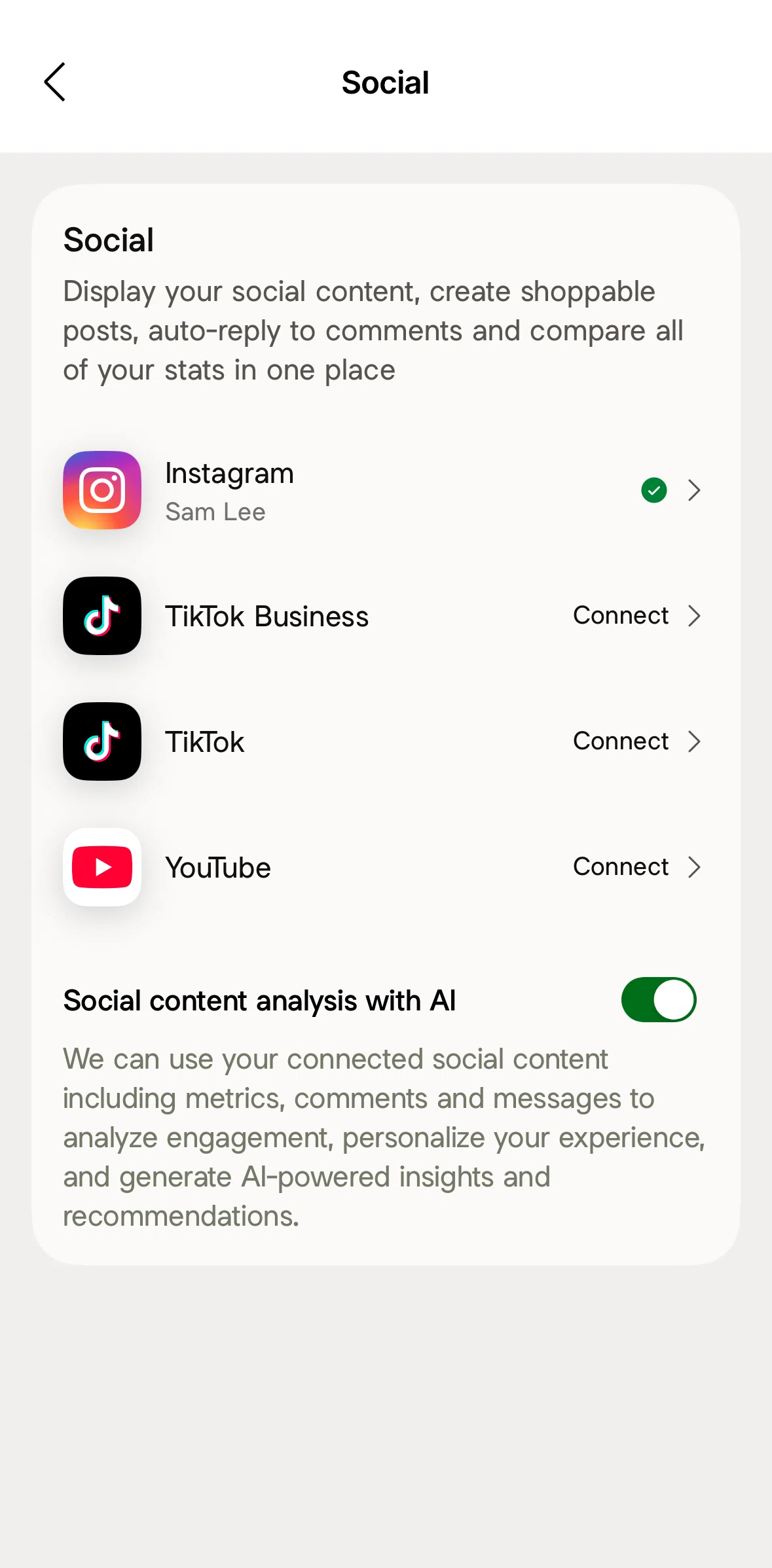Linktree Screen screen in the Updating an integration name flow