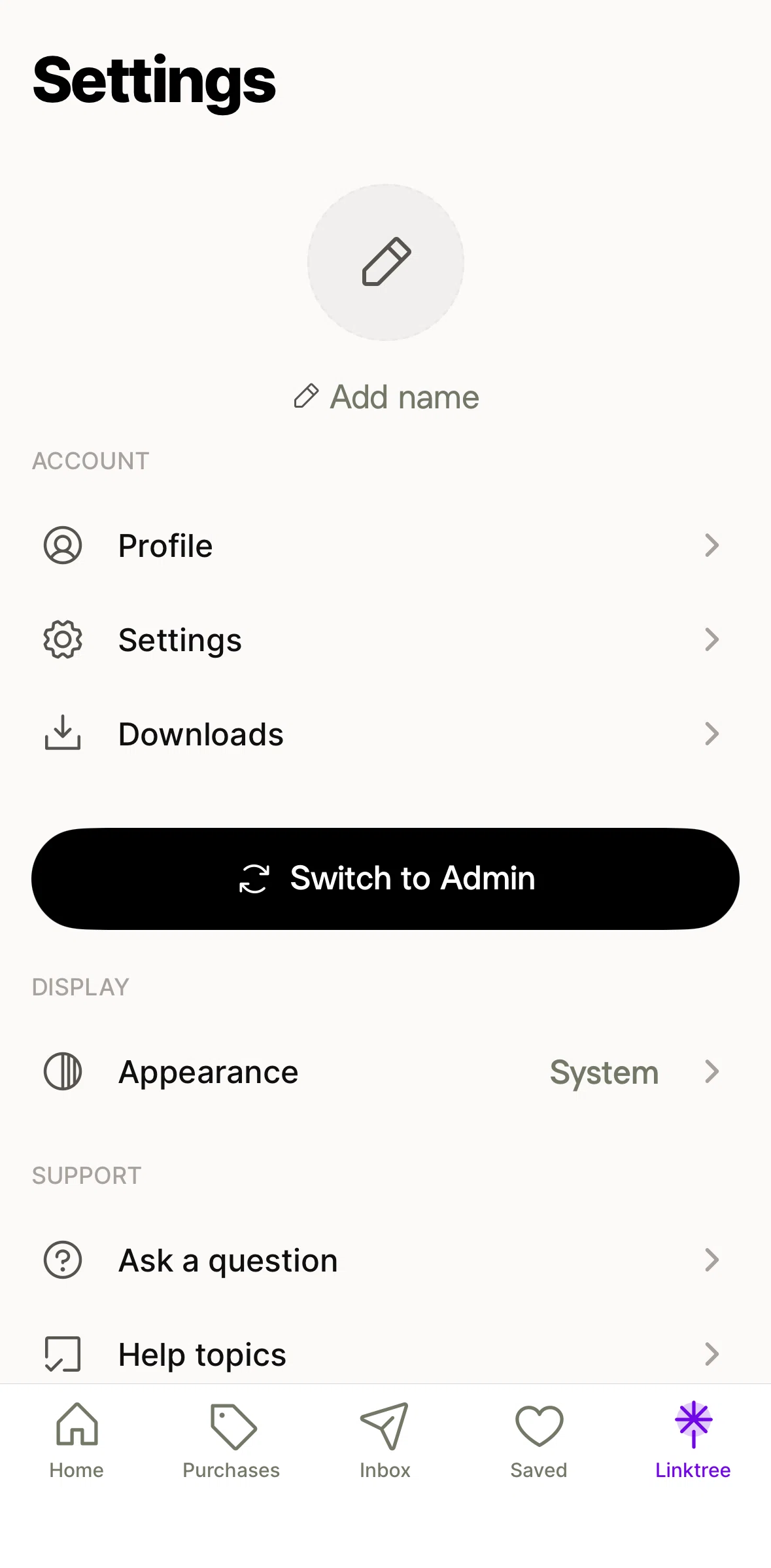 Linktree Screen screen in the Users flow